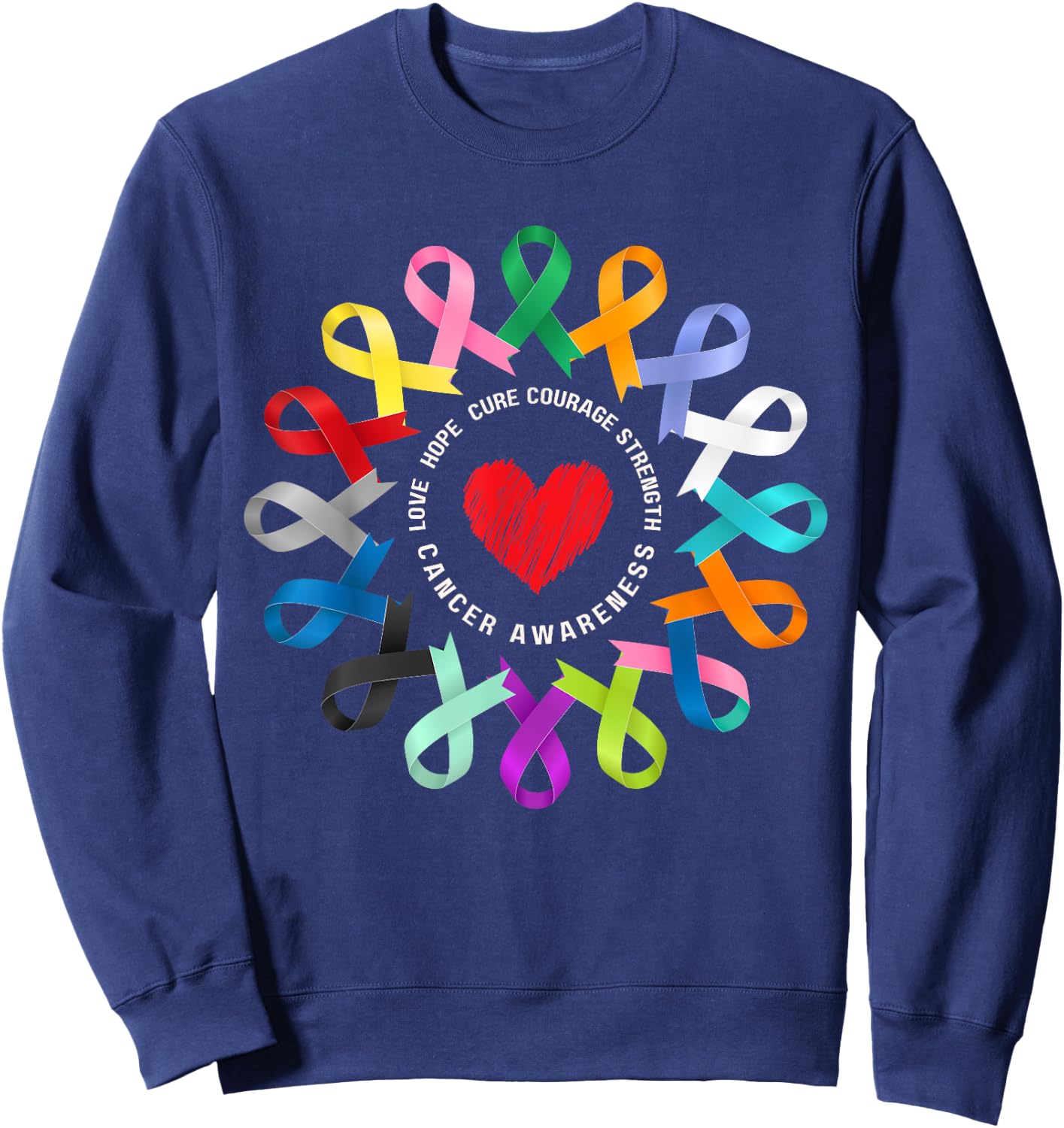 All Cancer Matters Awareness Fight Heart Ribbon Support Sweatshirt - Sweatshirt | Navy