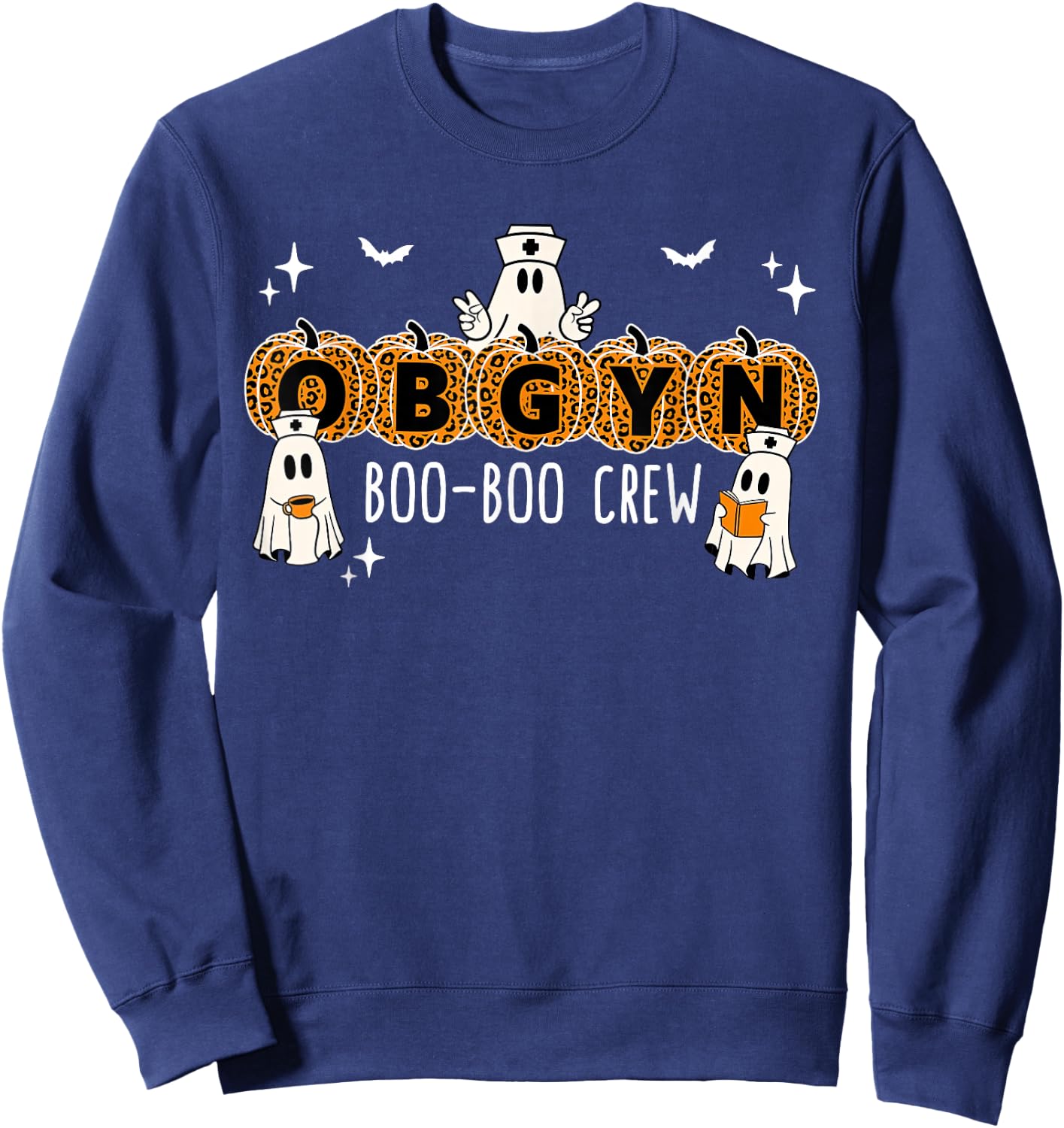 OBGYN Boo Boo Crew Obstetrics Nurse Ghost Pumpkin Halloween Sweatshirt - Sweatshirt | Navy