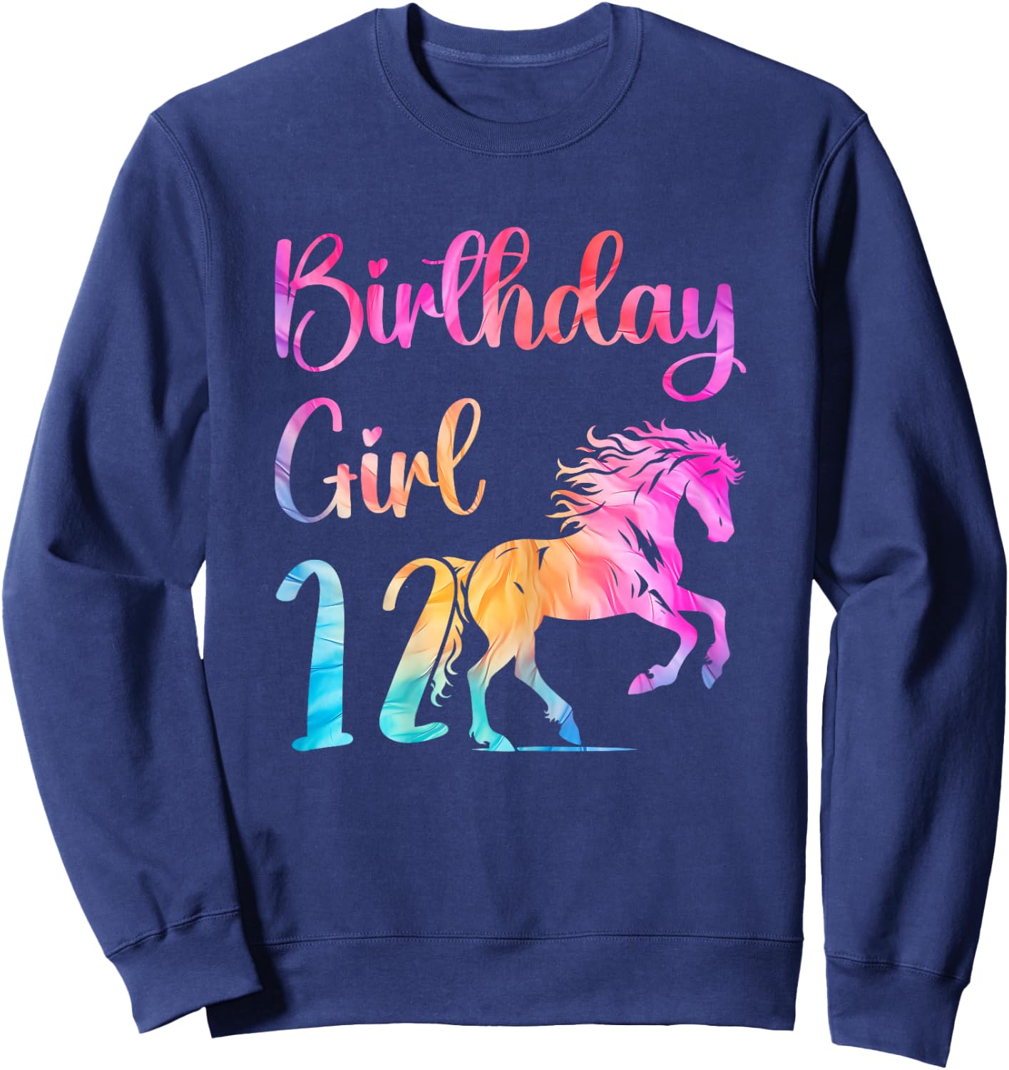 12th Birthday Horse 12 Year Old Girl Birthday Horse Lovers Sweatshirt - Sweatshirt | Navy