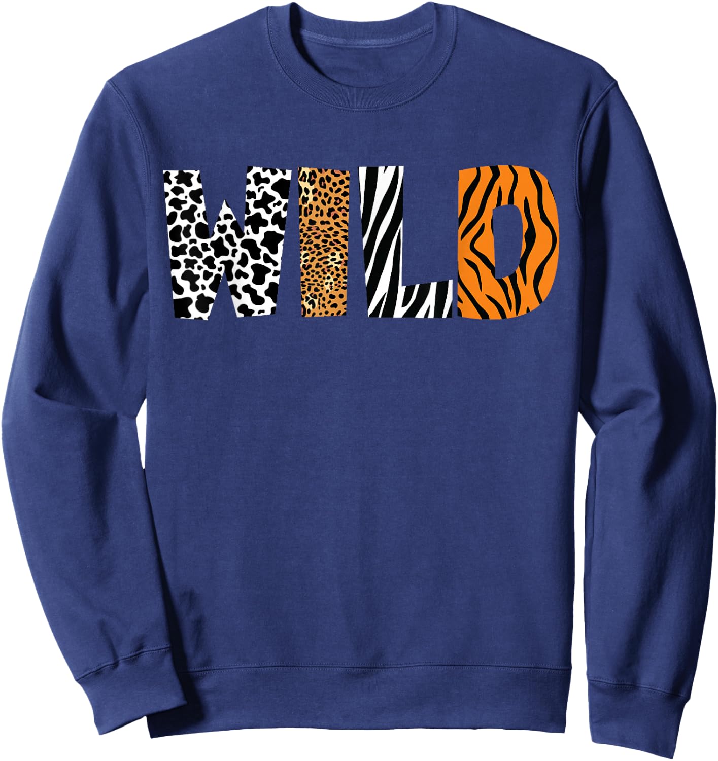 Wild Animal Pattern Cow Leopard Zebra Tiger Animal Print Small Sweatshirt - Sweatshirt | Navy