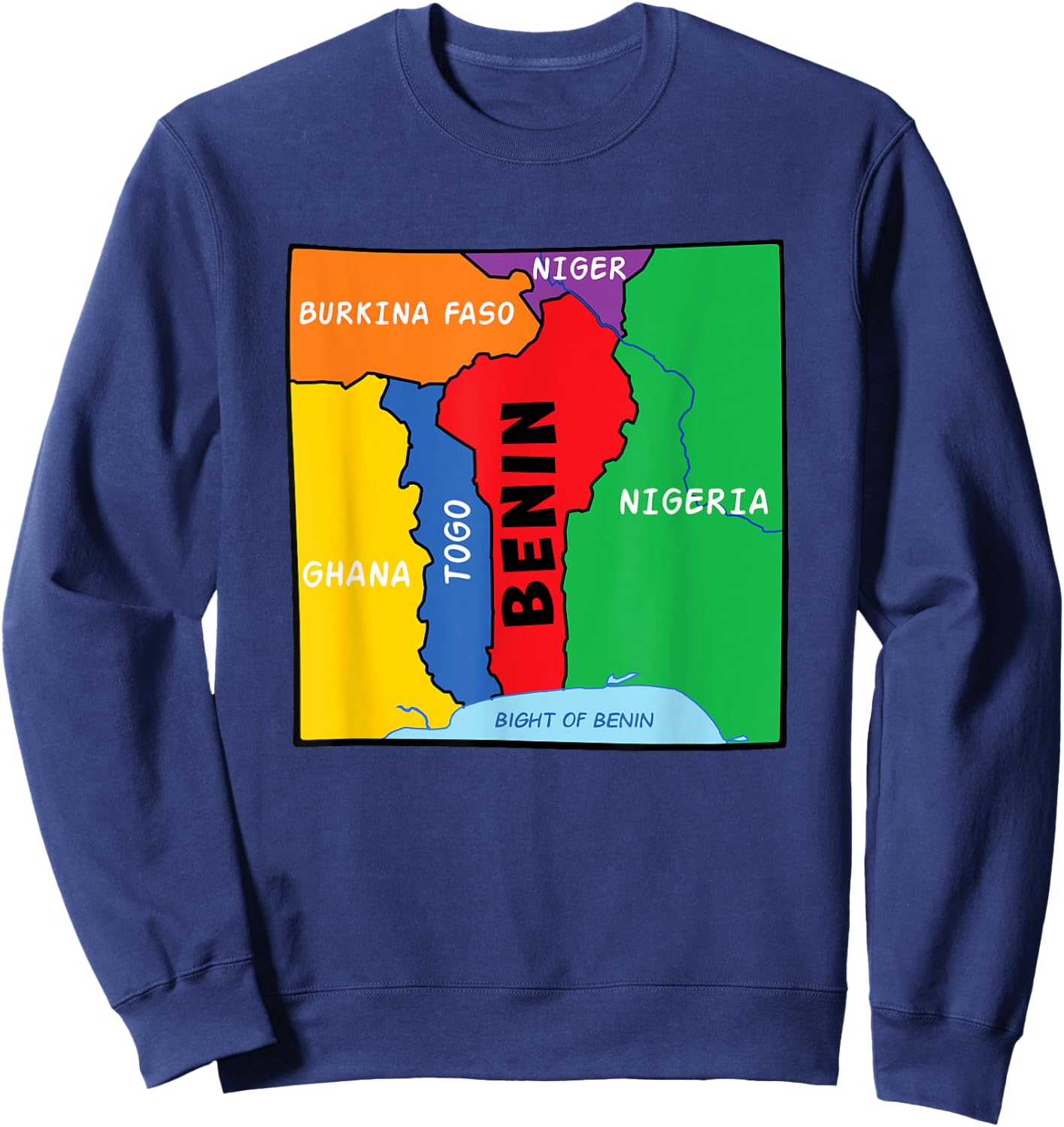 Colorful simplified Benin map, neighboring countries names Sweatshirt - Sweatshirt | Navy