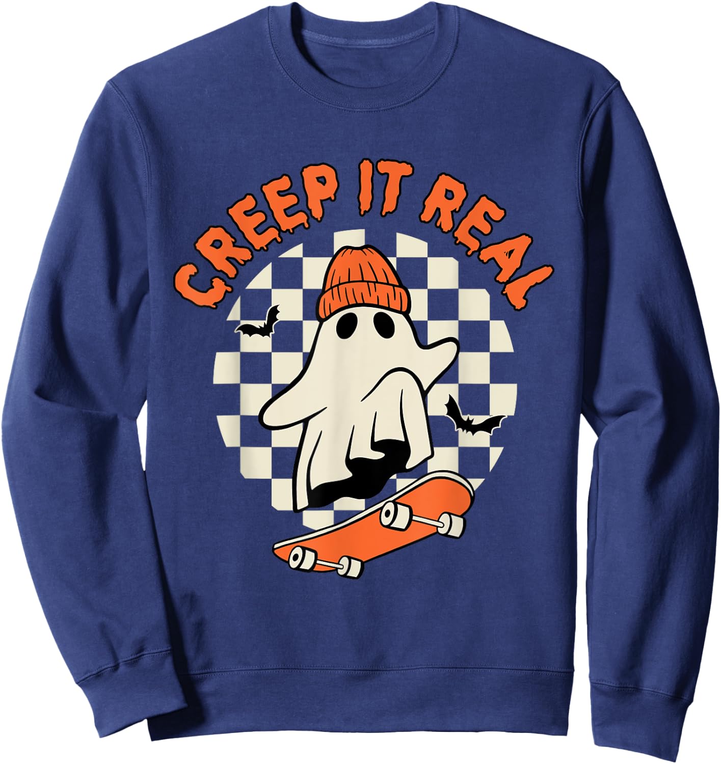 Vintage Retro Halloween Creep It Real Ghost Boy Fall Season Sweatshirt - Sweatshirt | Navy