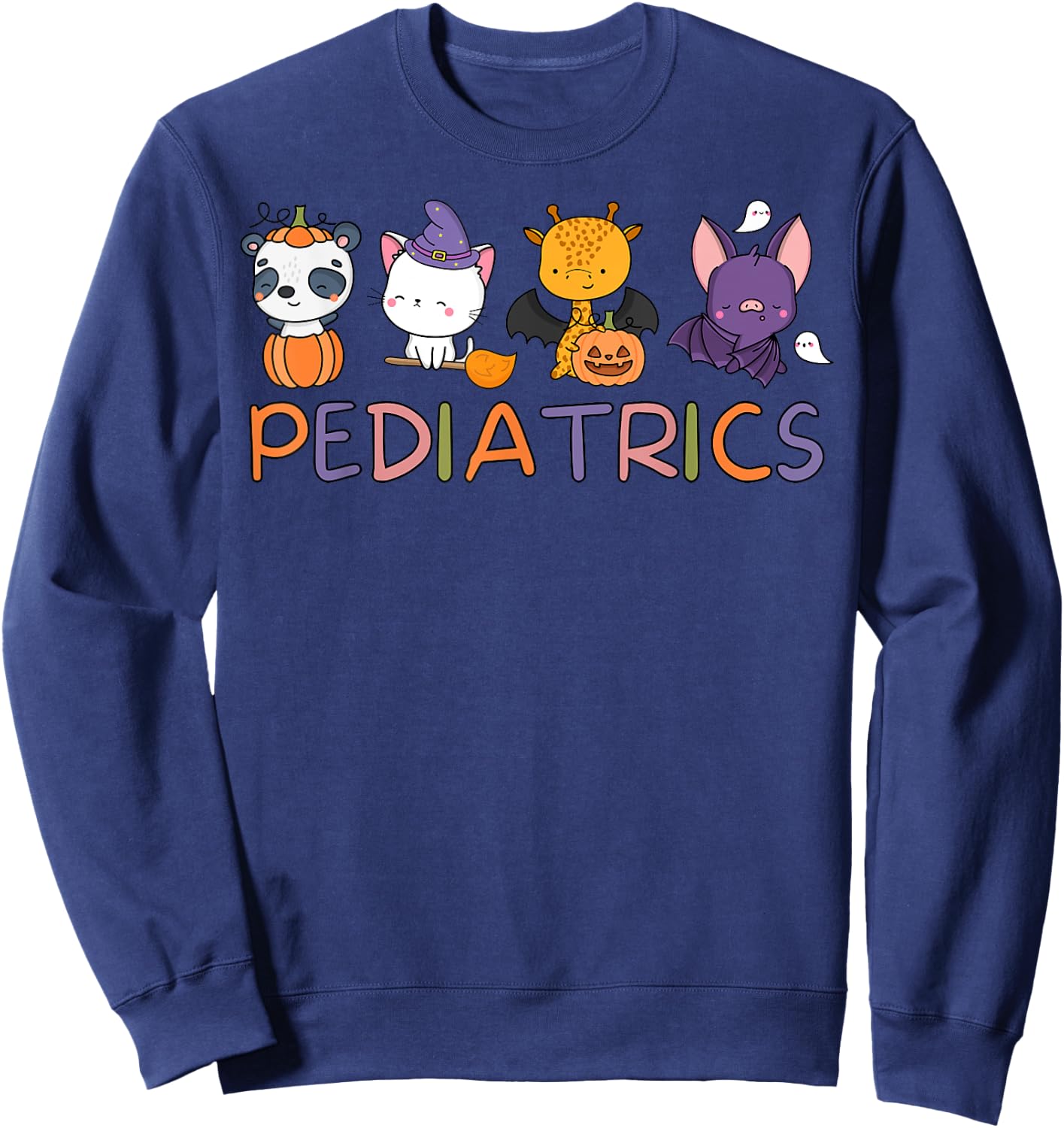 Pediatrics Spooky Animals Pumpkin PEDS Nurse Halloween Sweatshirt - Sweatshirt | Navy