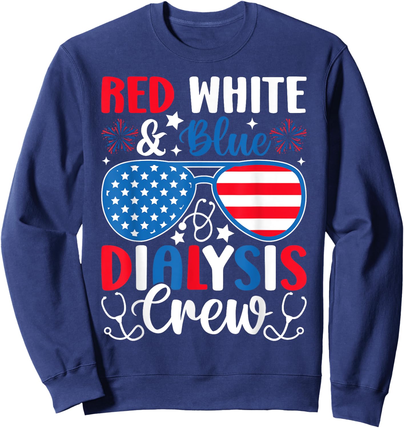 Red White Blue Dialysis Crew Patriotic Nurse 4th of July Kids Men Sweatshirt - Sweatshirt | Navy