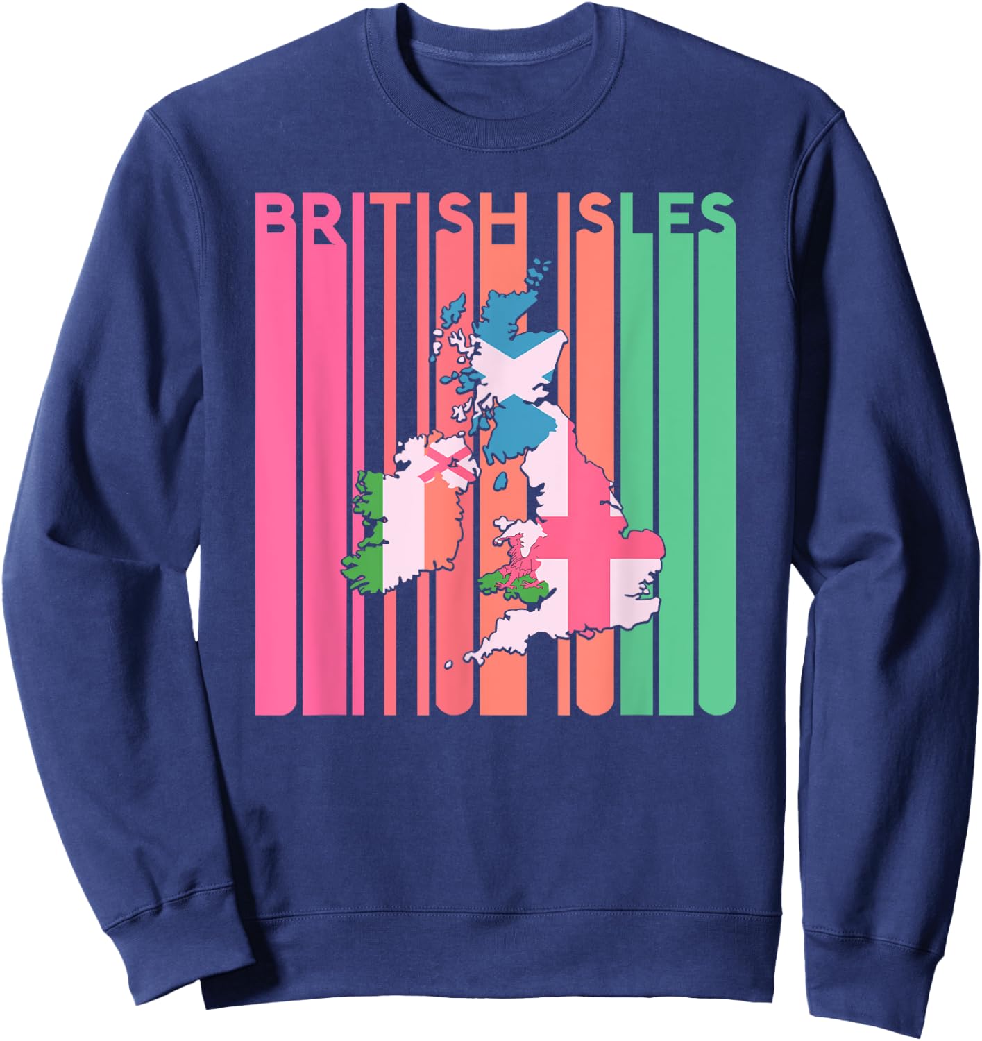 British Isles Sea Ireland Scotland Wales England Map Retro Sweatshirt - Sweatshirt | Navy