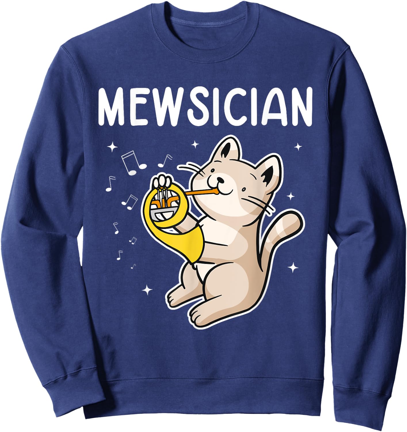 French Horn Marching Band Musical Instrument Mewsician Cat Sweatshirt - Sweatshirt | Navy