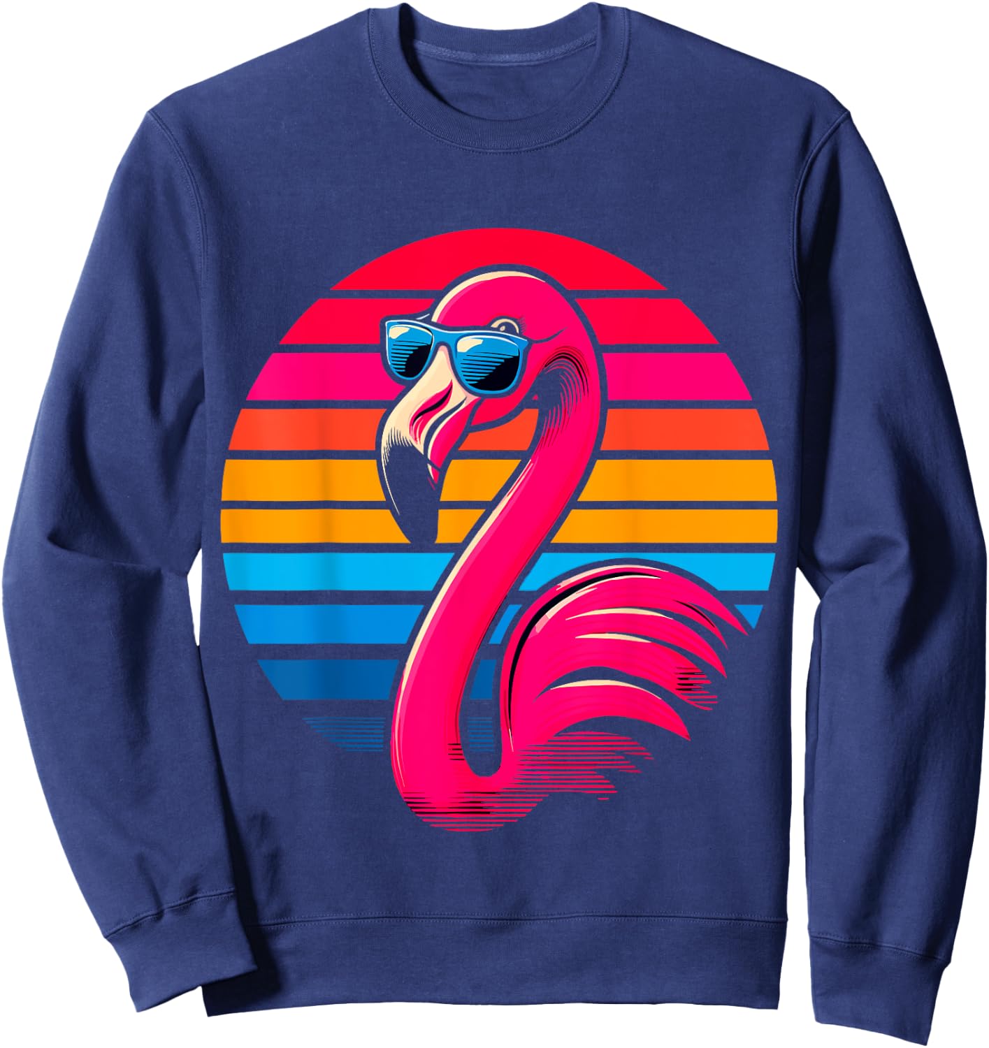 cool Flamingo with Sunglasses 70s 80s 90s Party Retro Sweatshirt - Sweatshirt | Navy