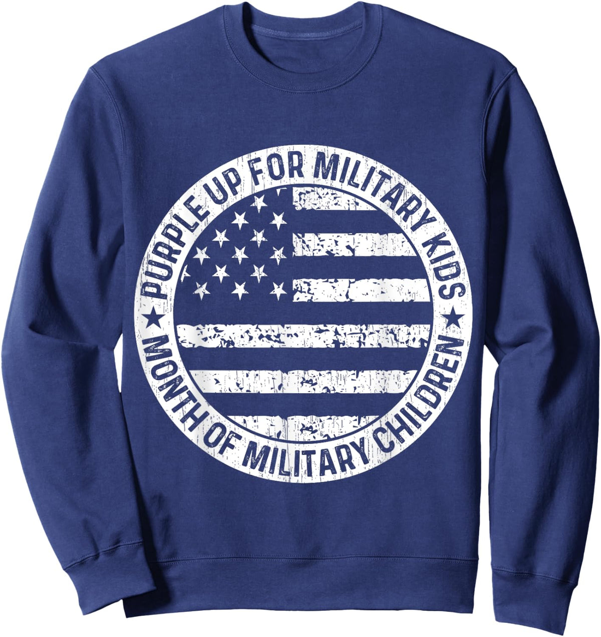 Purple Up Military Kids Military Child Retro American Flag Sweatshirt - Sweatshirt | Navy