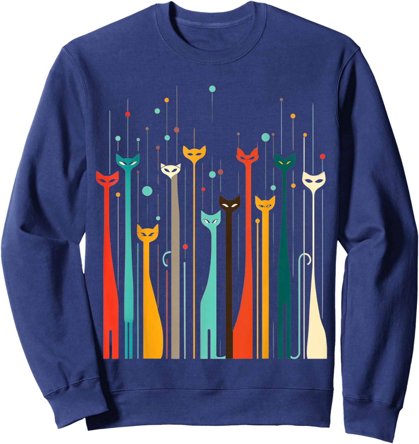 Vintage Retro Mid-Century Long Neck Cats 50s 60s Style Sweatshirt - Sweatshirt | Navy