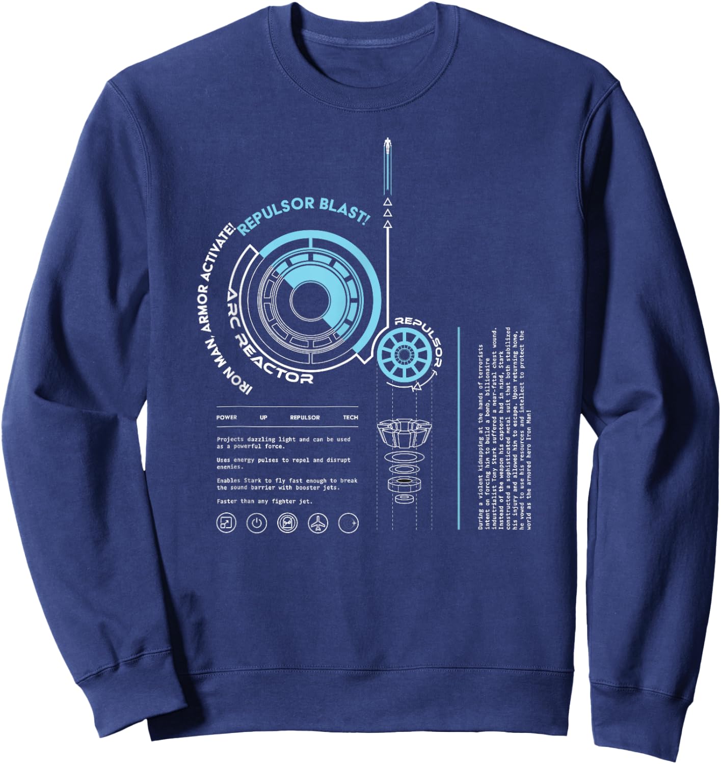 Marvel Avengers Iron Man Armor ARC Reactor Data Readout Sweatshirt - Sweatshirt | Navy