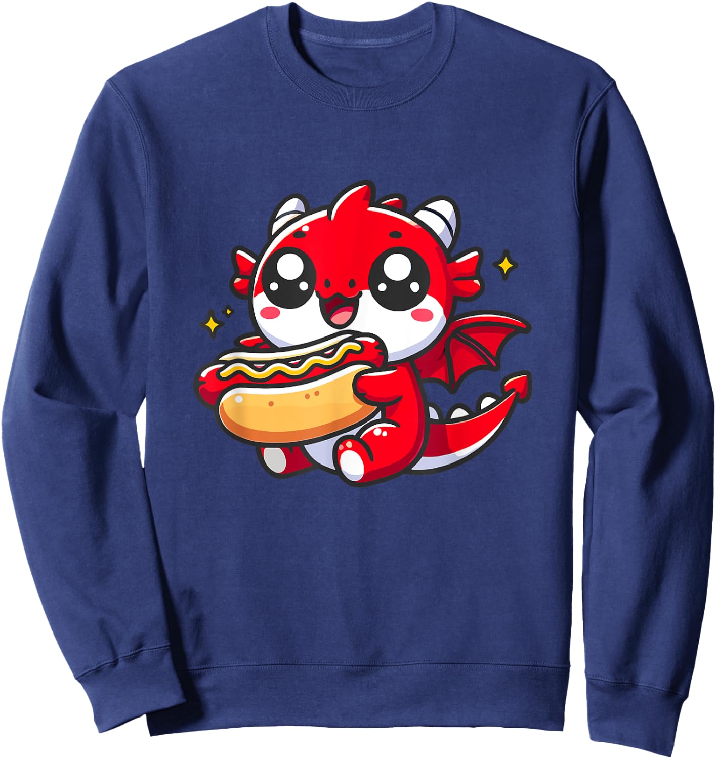 Cute Dragon Eats Hotdog Sweatshirt - Sweatshirt | Navy