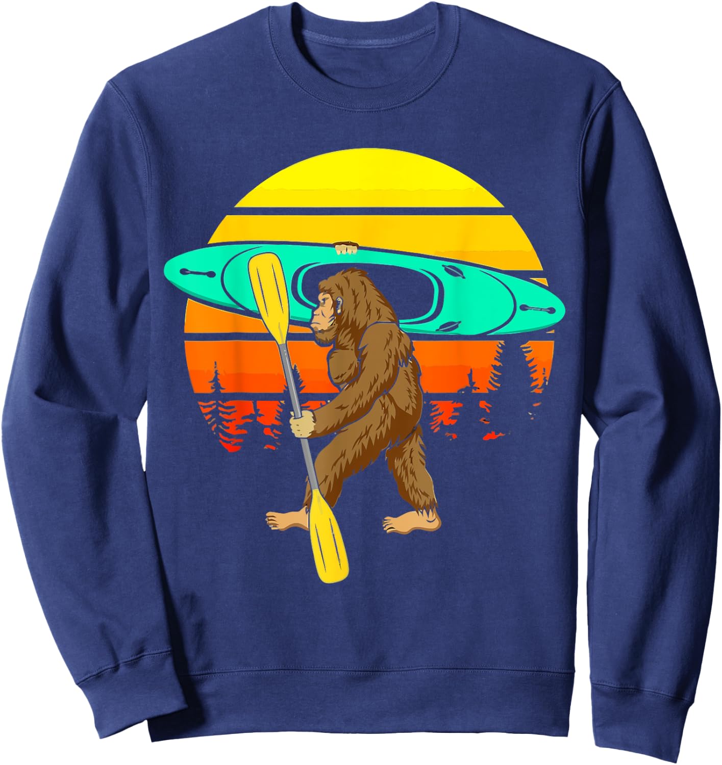 Vintage Sasquatch Bigfoot Go Kayak Funny Kayaking Lover Sweatshirt - Sweatshirt | Navy