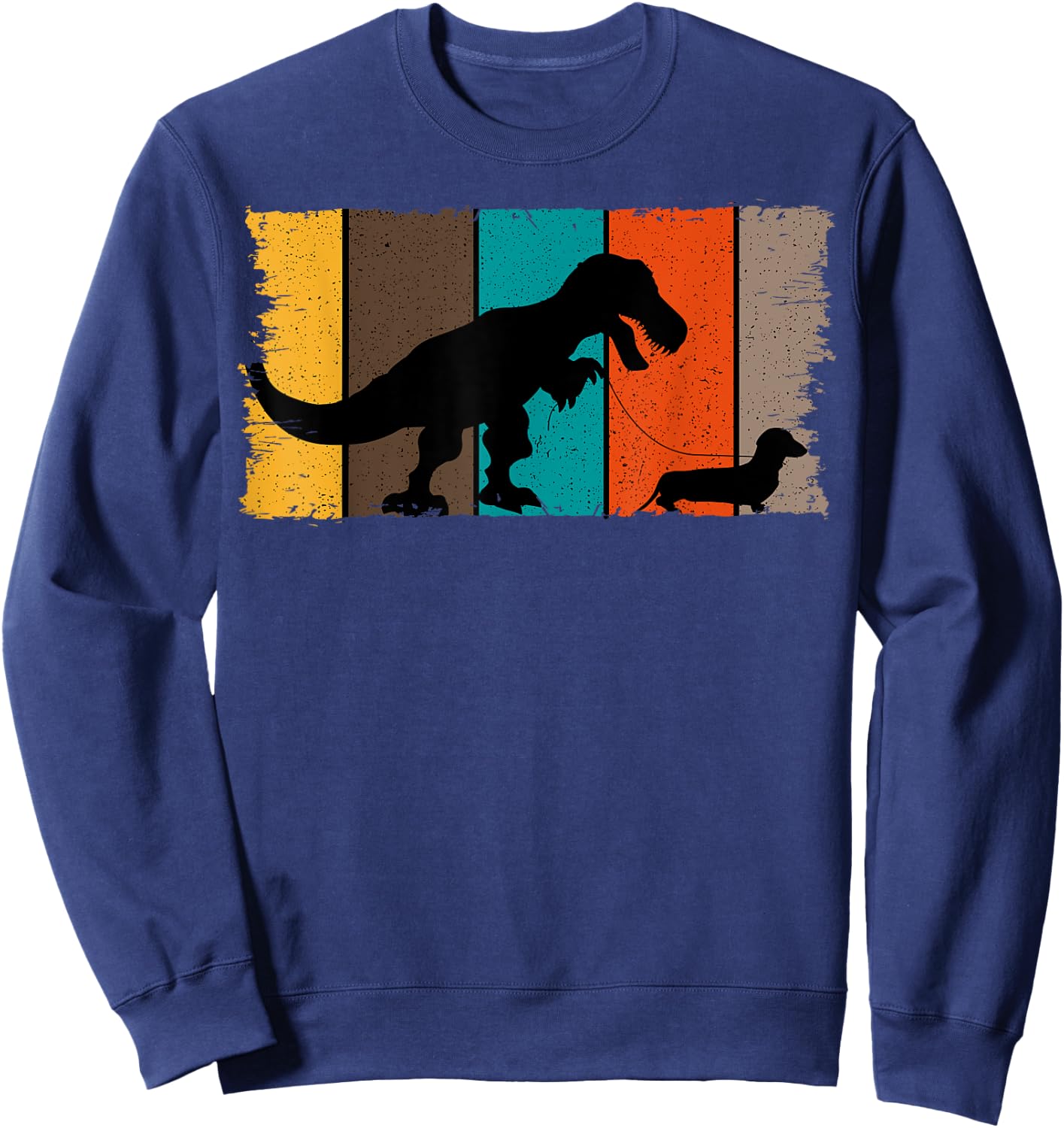 T-Rex Walking Dachshund Sausage Dog Lover Sweatshirt - Sweatshirt | Navy