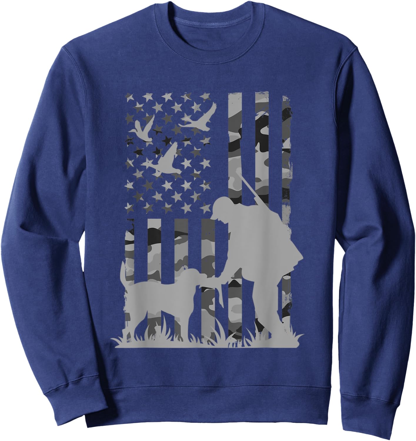 Duck hunting camouflage usa flag labrador retriever Men Sweatshirt - Sweatshirt | Navy