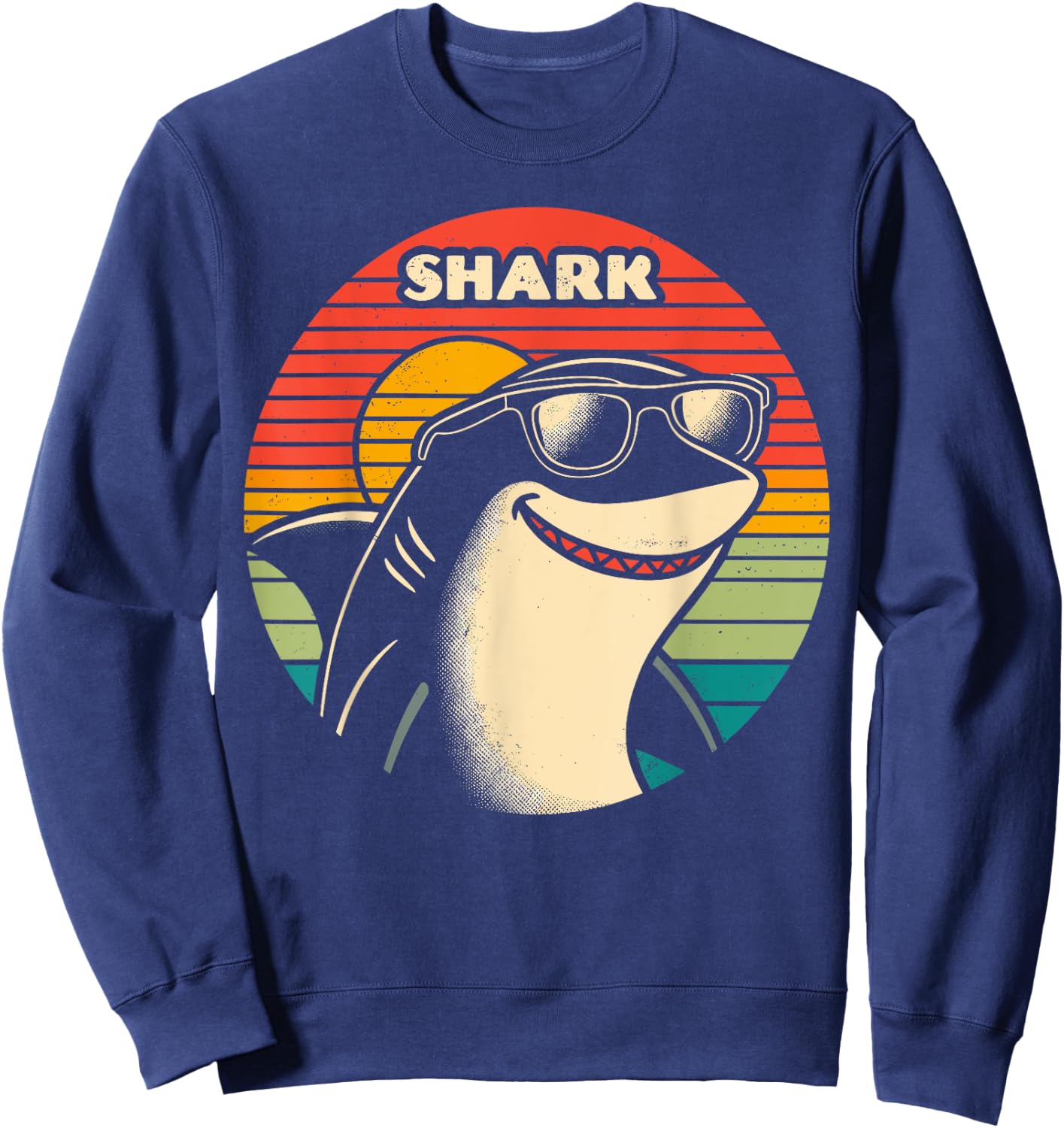 Cool Retro Shark in Sunglasses 70s 80s 90s Shark Sweatshirt - Sweatshirt | Navy