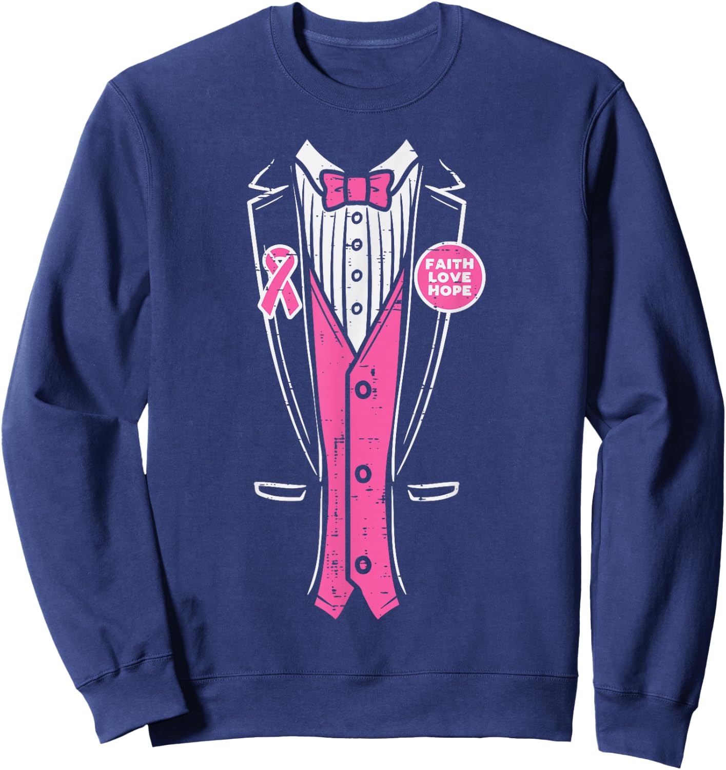 Pink Ribbon Tuxedo Breast Cancer Awareness Men Boys Sweatshirt - Sweatshirt | Navy