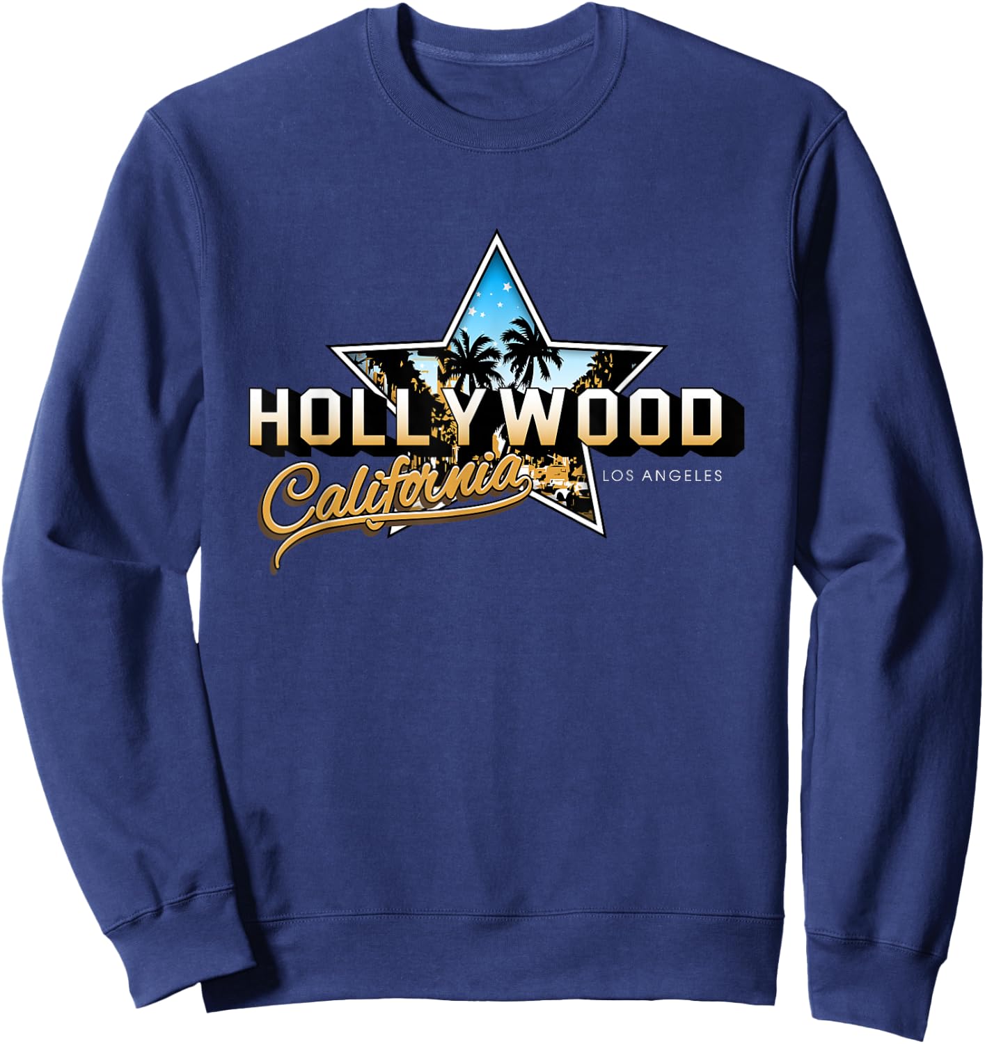 Cool Hollywood Los Angeles California Stars Novelty Graphic Sweatshirt - Sweatshirt | Navy