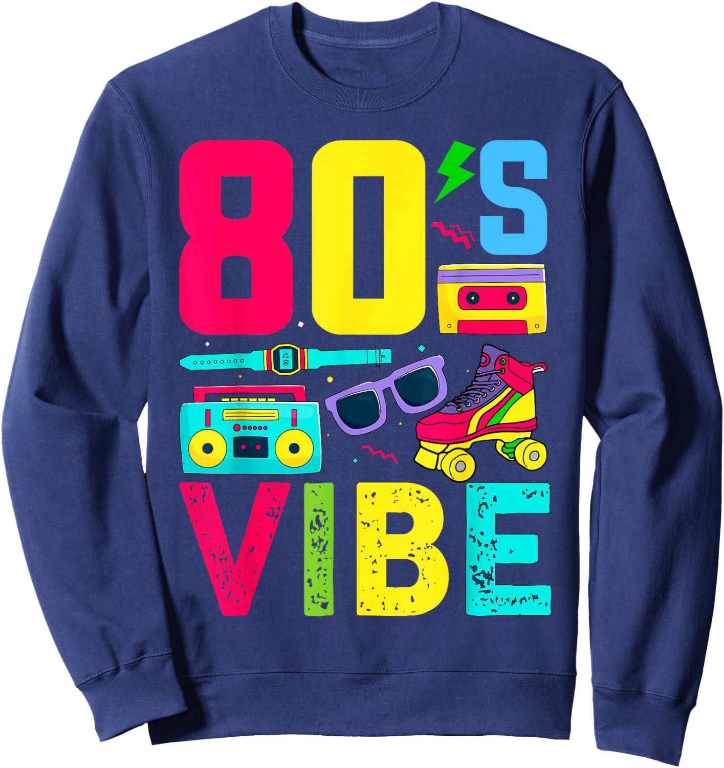 80s Vibe 1980s Fashion Theme Party Outfit Eighties Costume Sweatshirt - Sweatshirt | Navy