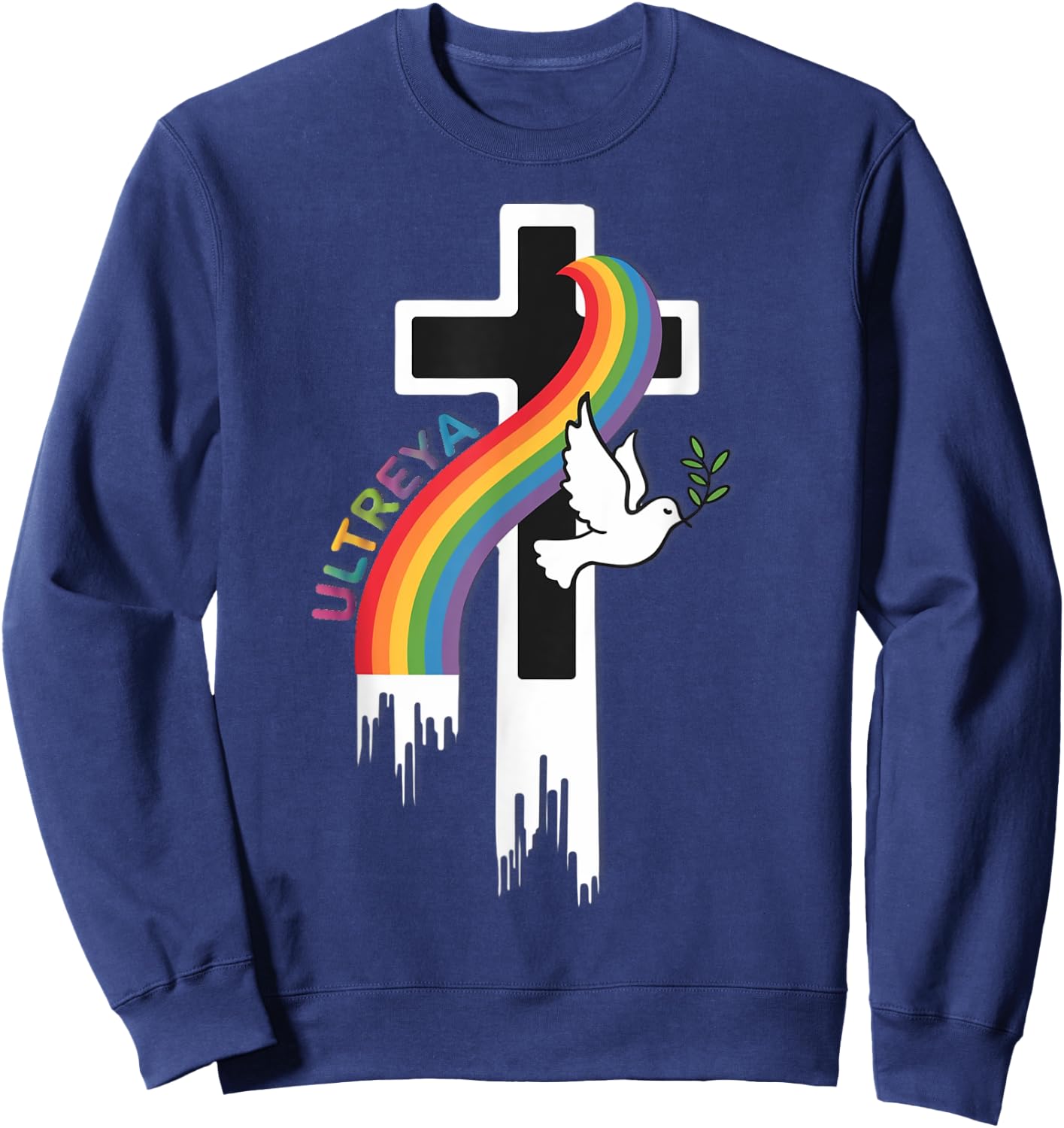DeColores Cursillo Rainbow Rooster Catholic Sweatshirt - Sweatshirt | Navy