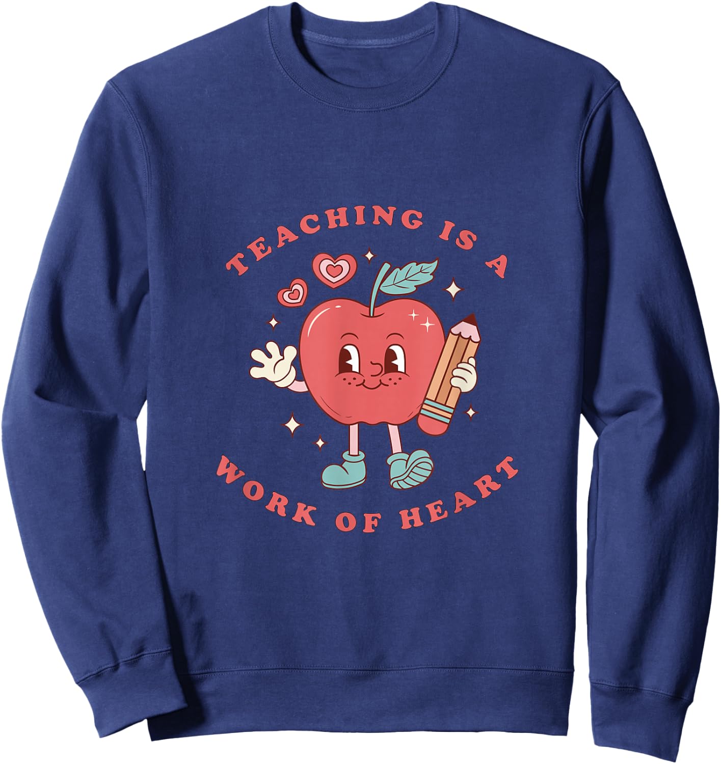Retro Teacher Appreciation Heart Apple Graphic Sweatshirt - Sweatshirt | Navy
