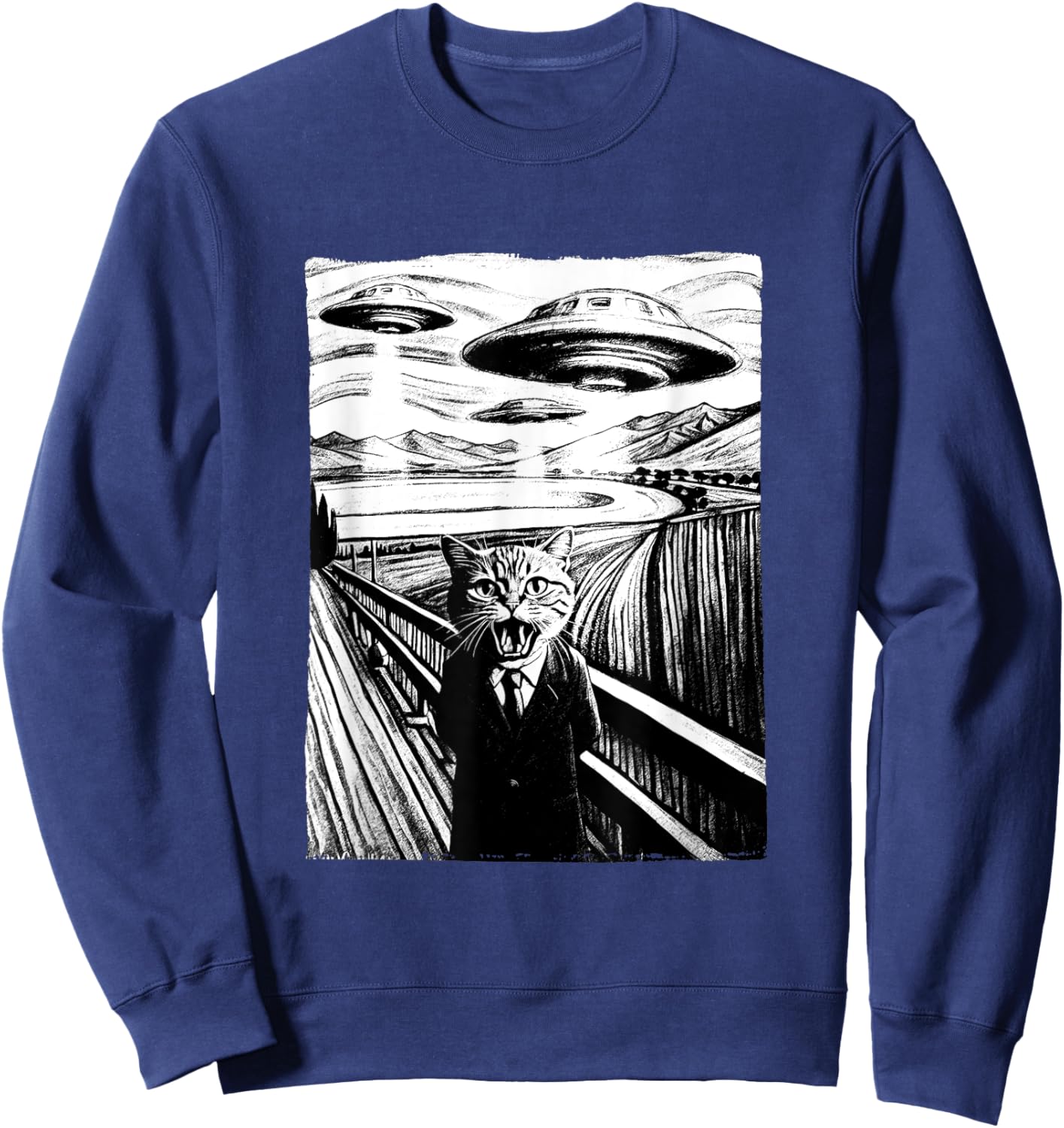 Cat Selfie with Alien and Ufo Men Women Kids Sweatshirt - Sweatshirt | Navy