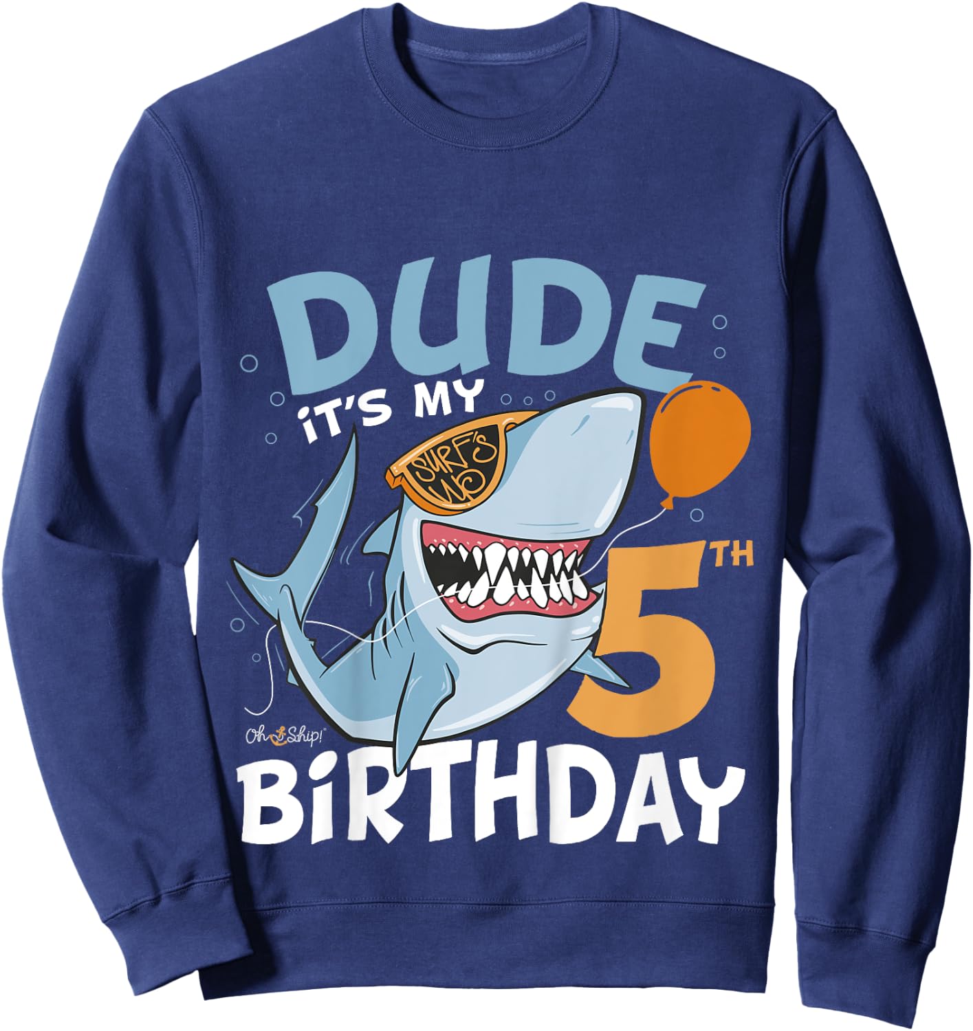 Kids Dude it's my 5th Birthday - 5th Shark Birthday Boy Sweatshirt - Sweatshirt | Navy