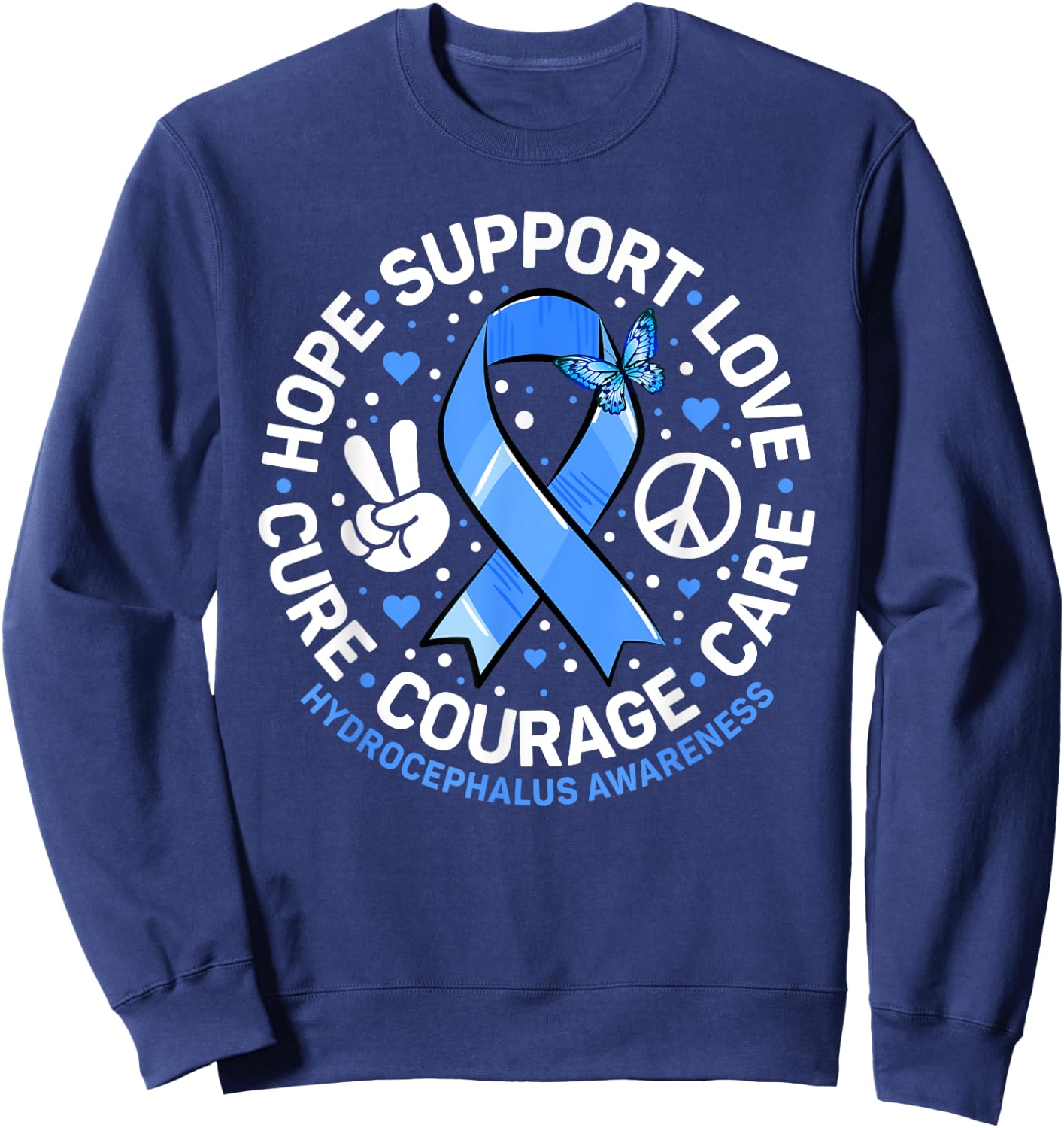 Hydrocephalus Support Blue Ribbon Hydrocephalus Awareness Sweatshirt - Sweatshirt | Navy
