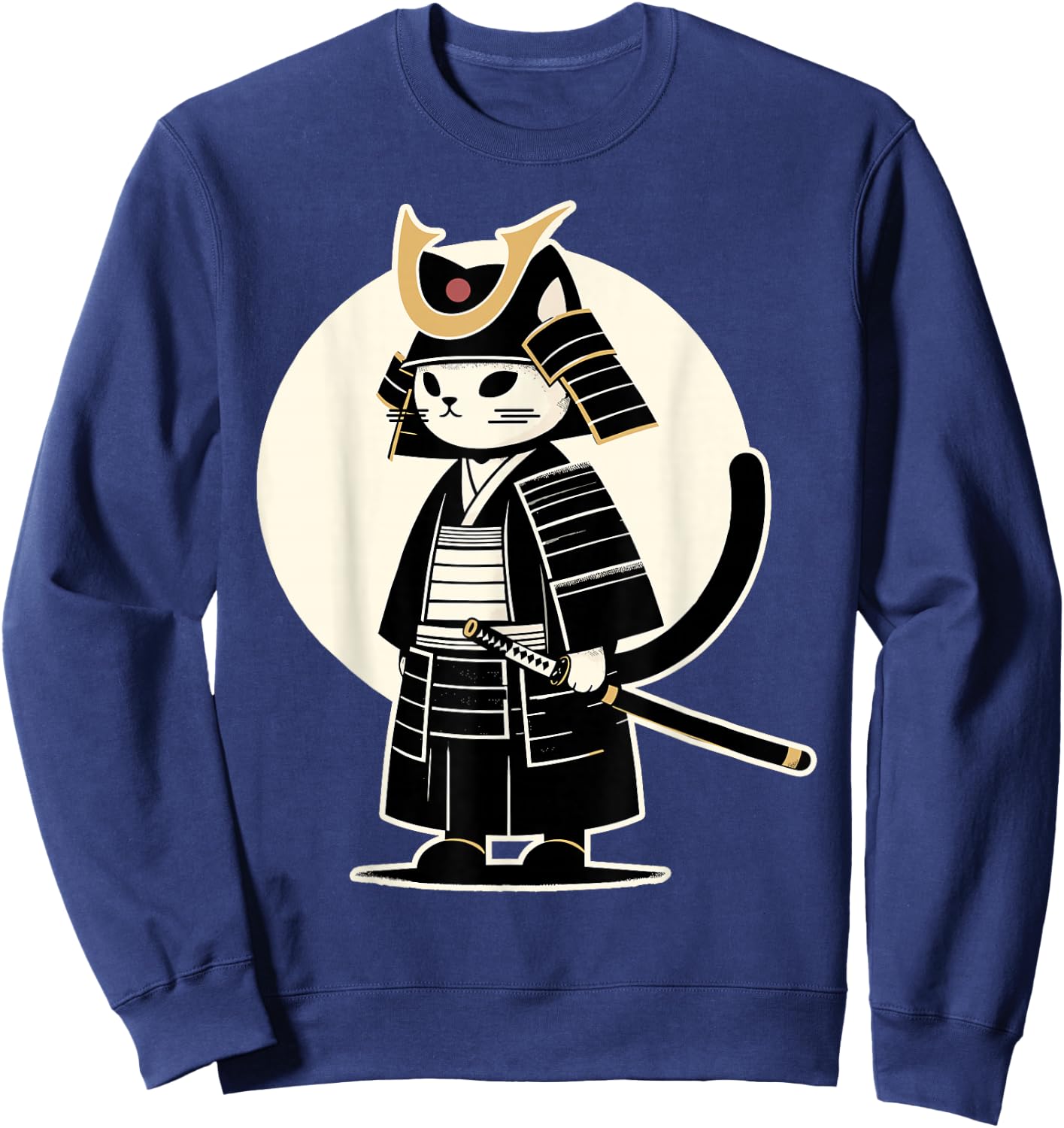 Kawaii Cat Anime Japanese Retro Samurai Novelty Funny Cat Sweatshirt - Sweatshirt | Navy
