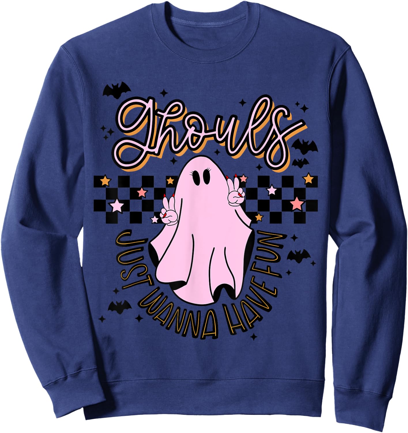 Ghouls just want to have fun, pink, peace sign, halloween Sweatshirt - Sweatshirt | Navy
