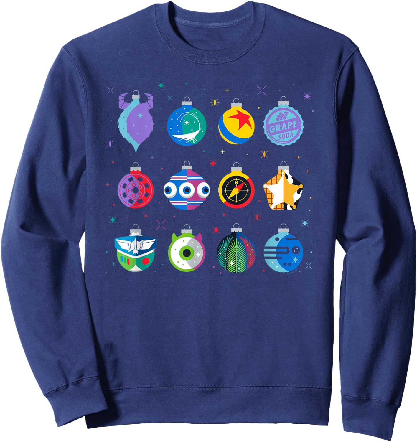 Disney and Pixar Christmas 12 Holiday Character Ornaments Sweatshirt - Sweatshirt | Navy