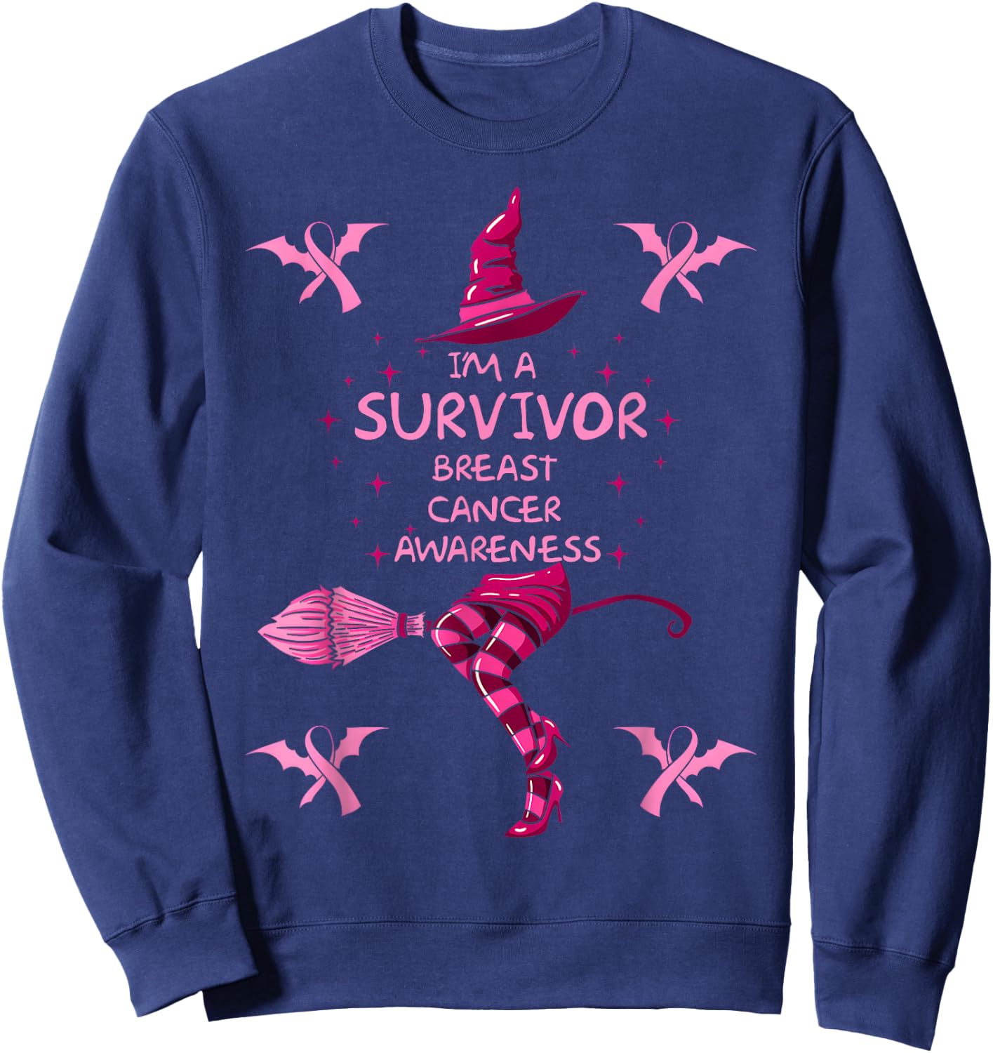 Witch Im A Survivor Halloween Breast Cancer Awareness Women Sweatshirt - Sweatshirt | Navy