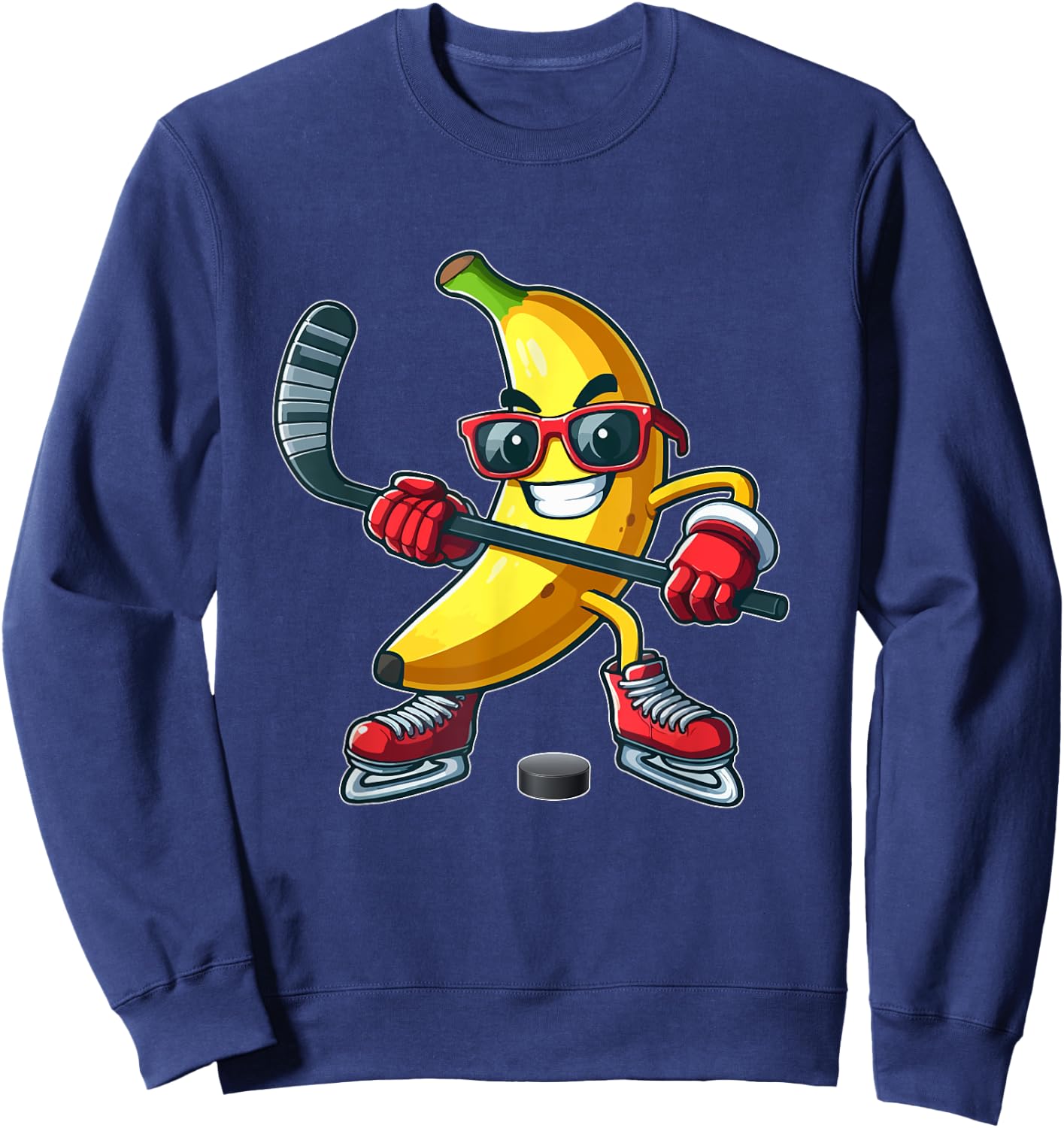 Banana Sunglasses Playing Hockey Funny Fruit Sport Player Sweatshirt - Sweatshirt | Navy
