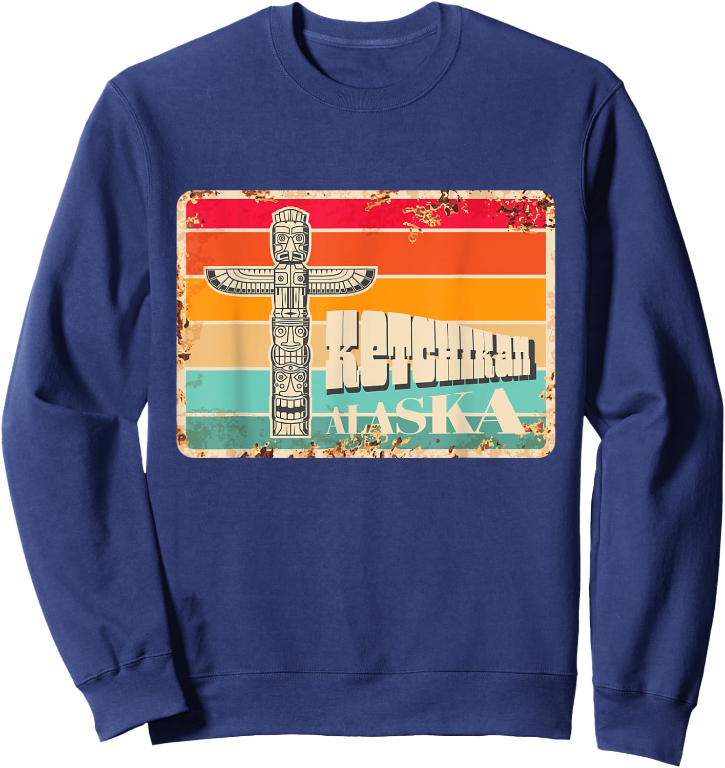 Vintage Rusty Signboard Ketchikan Indian Totem Alaska Sweatshirt - Sweatshirt | Navy