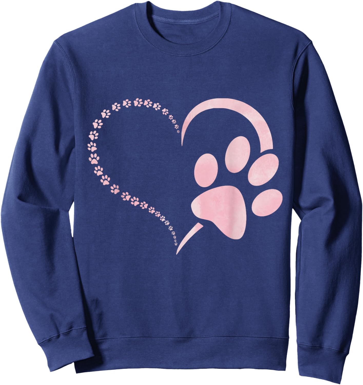 Light Pink Watercolor Dog paw Print Heart Paws Dog Lovers Sweatshirt - Sweatshirt | Navy
