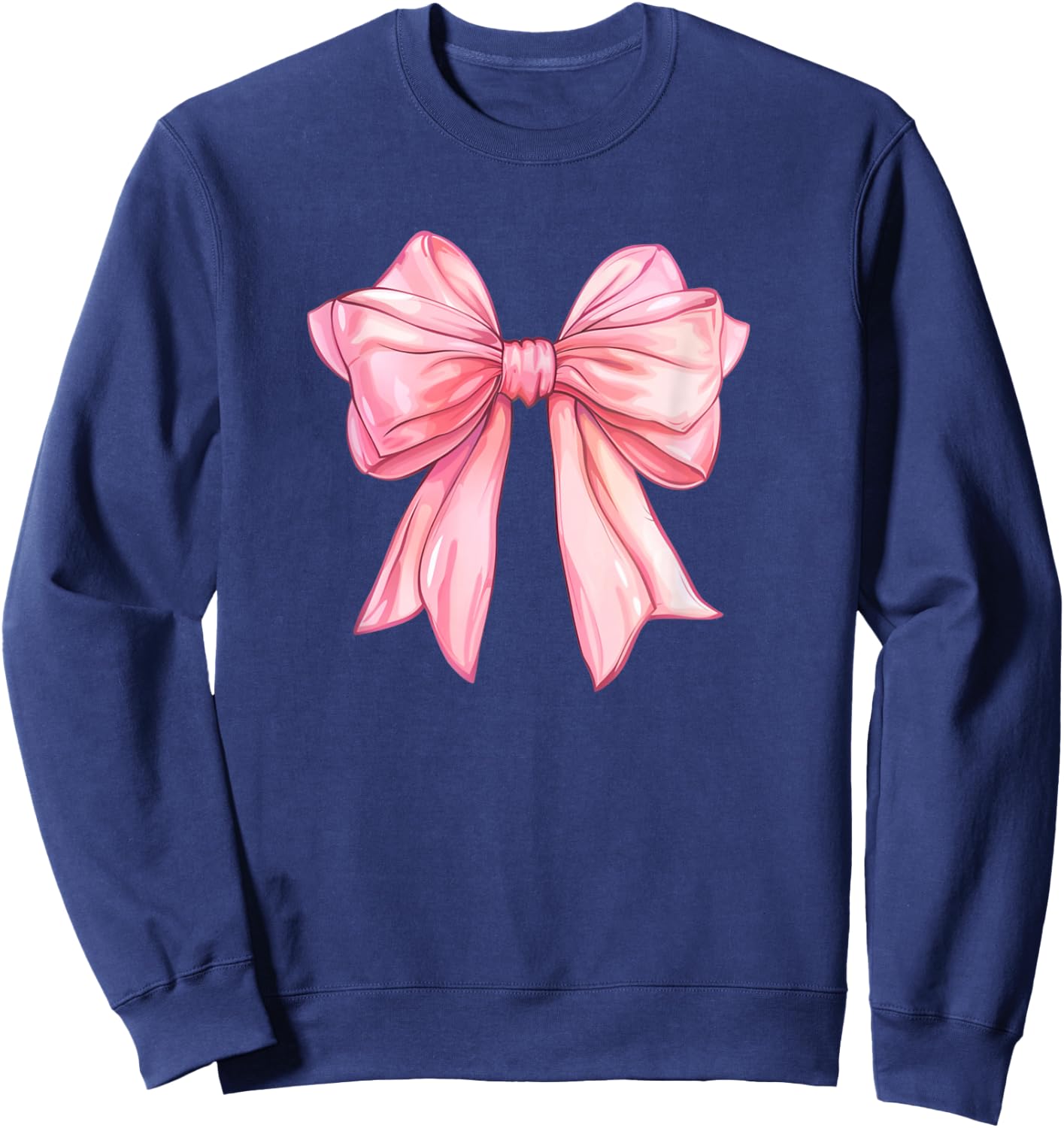 Coquette Pink Bow Watercolor Girly Big Pink Bow Soft Women Sweatshirt - Sweatshirt | Navy