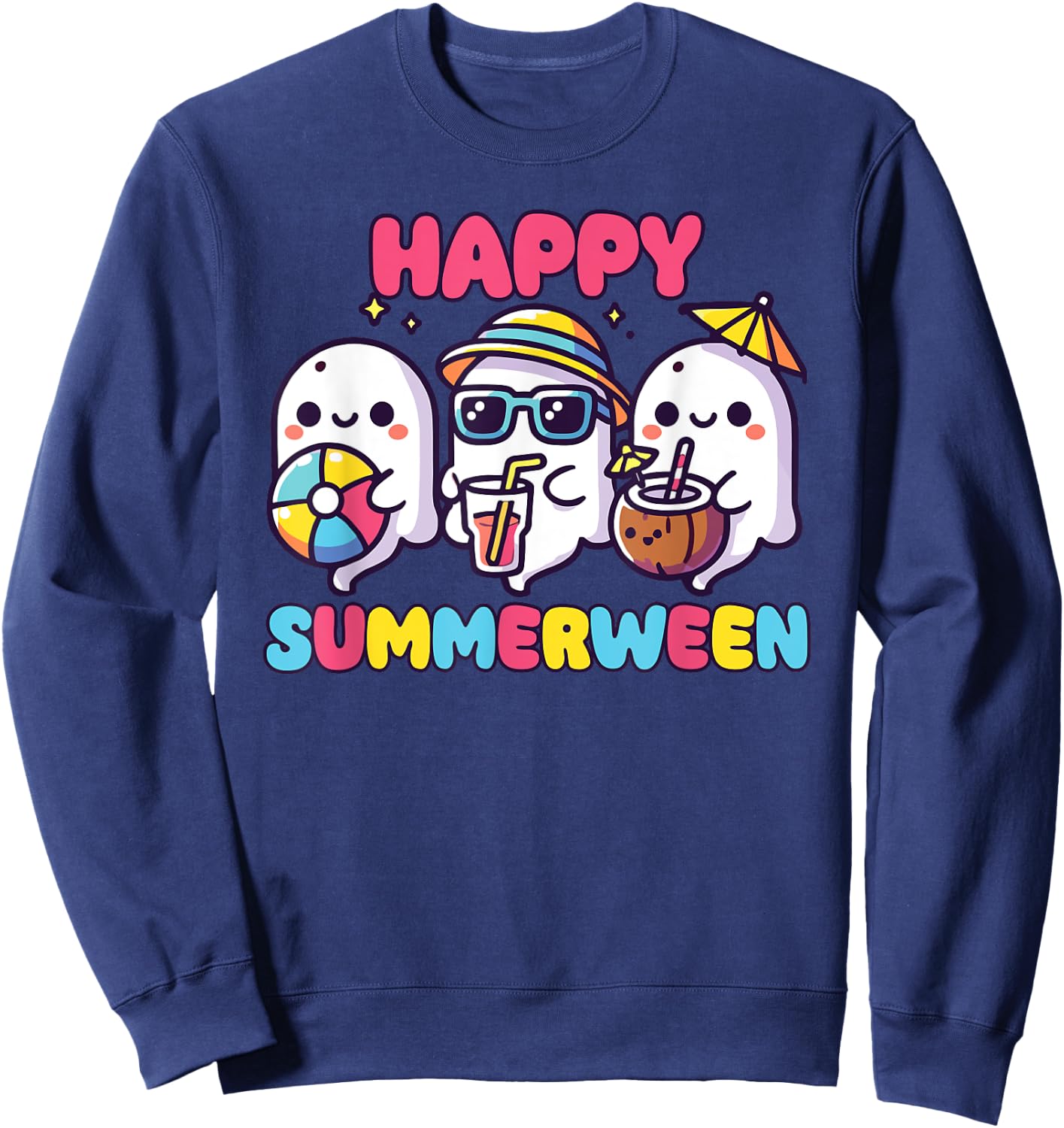 Happy Summerween Summer Halloween Ghost Sweatshirt - Sweatshirt | Navy