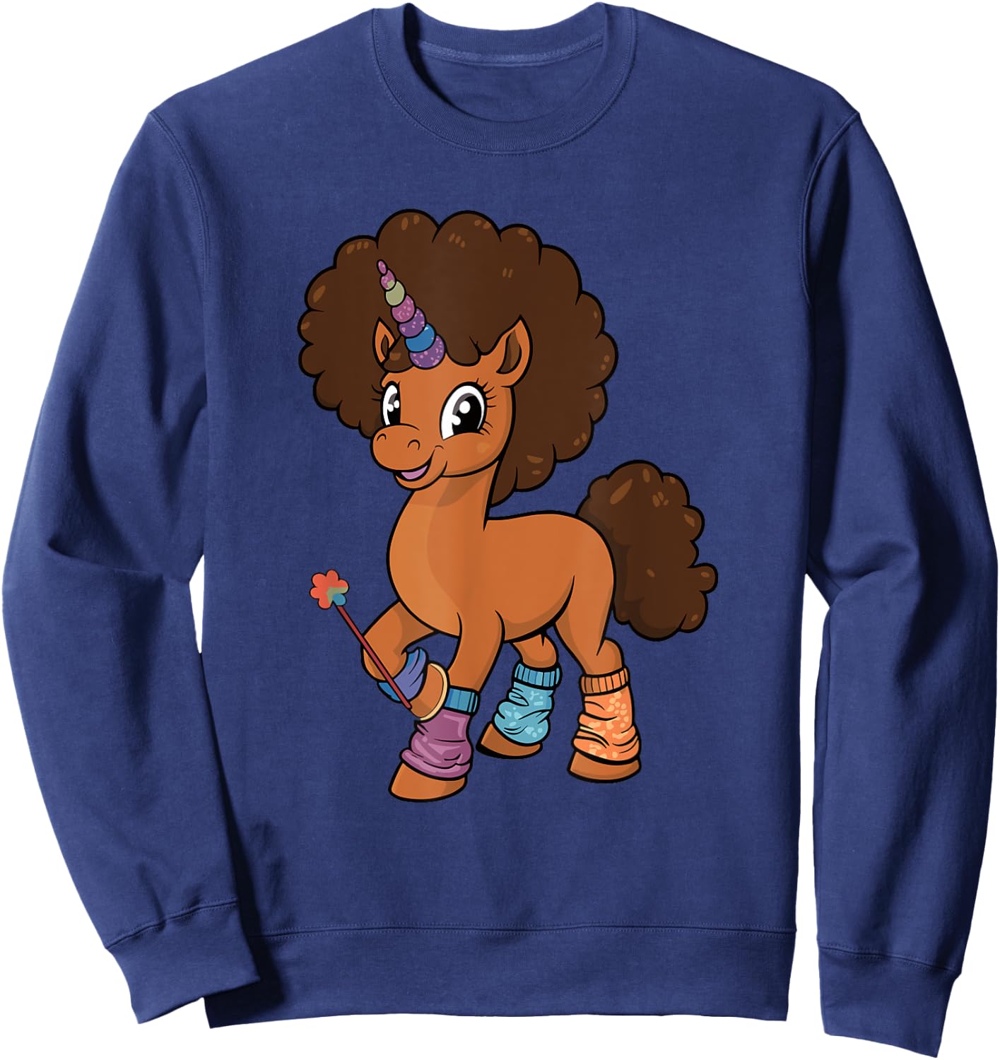 Unicorn With Afro Costume Toddler Girls Melanin African Kids Sweatshirt - Sweatshirt | Navy