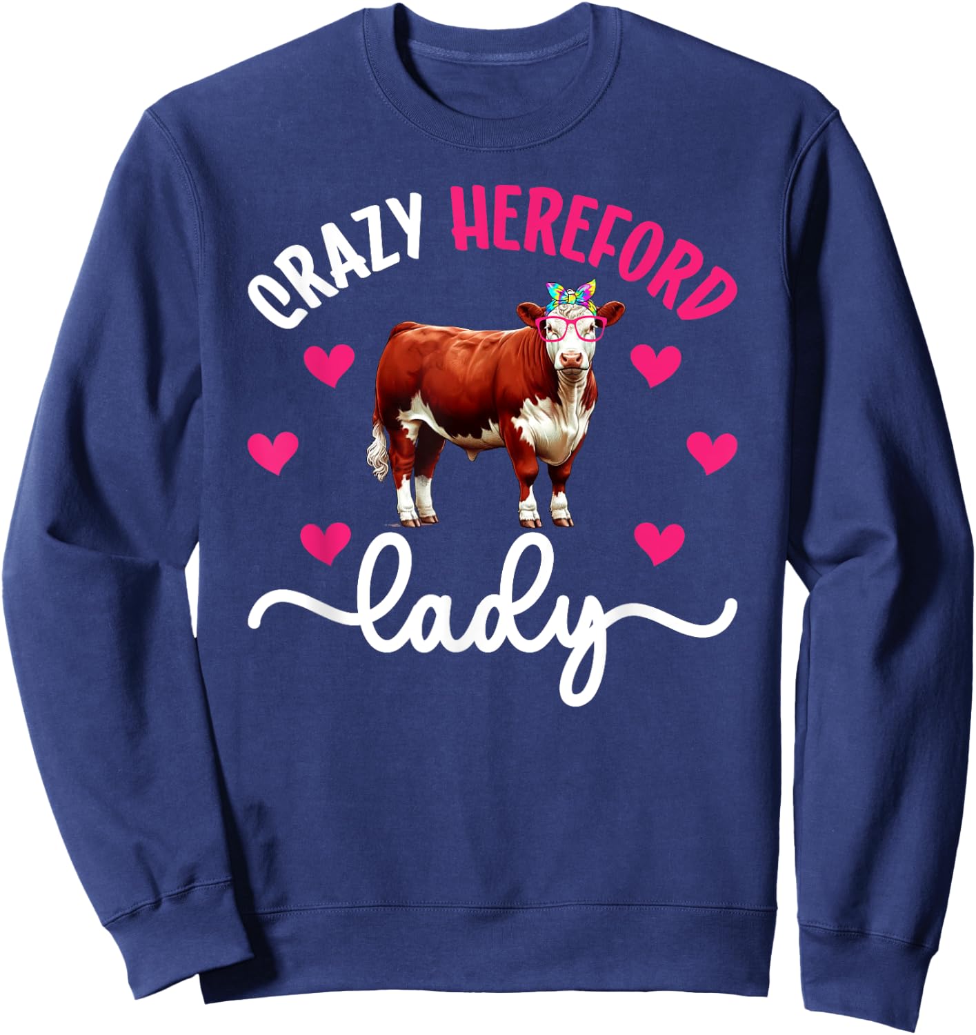 Crazy Hereford Lady Hereford Cow Mom Hereford Cow Lover Sweatshirt - Sweatshirt | Navy