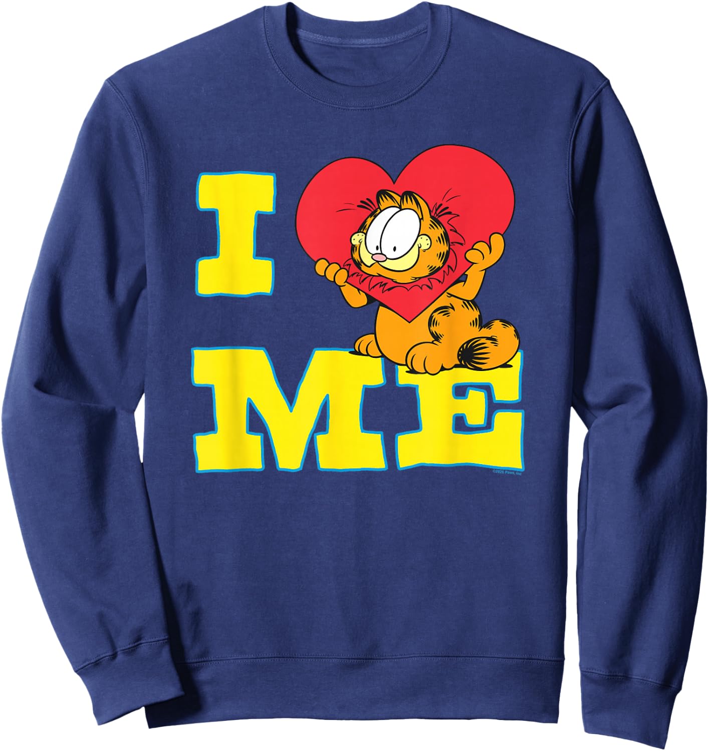 Garfield I Heart Me Funny Block Letters Love Cat Cartoon Sweatshirt - Sweatshirt | Navy