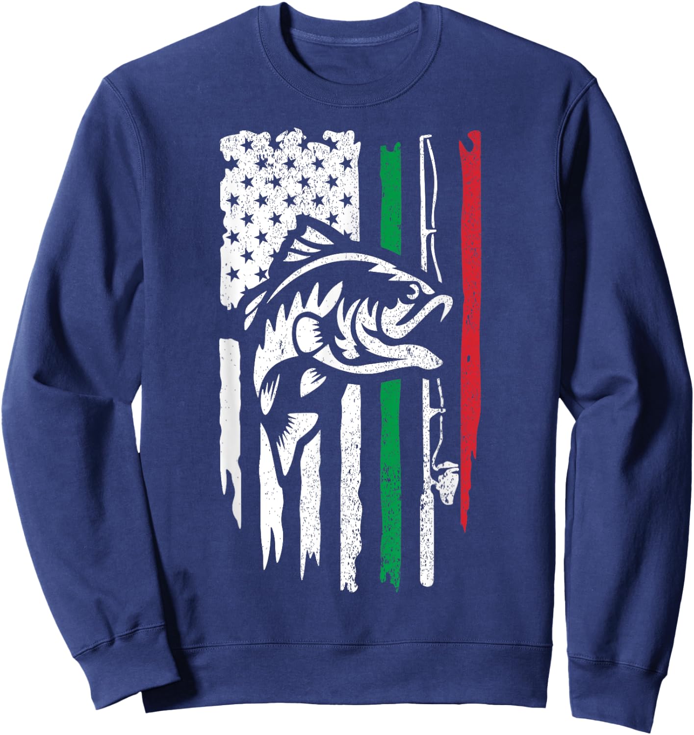 American Italian Bass Fishing Flag For Fisherman Italy USA Sweatshirt - Sweatshirt | Navy
