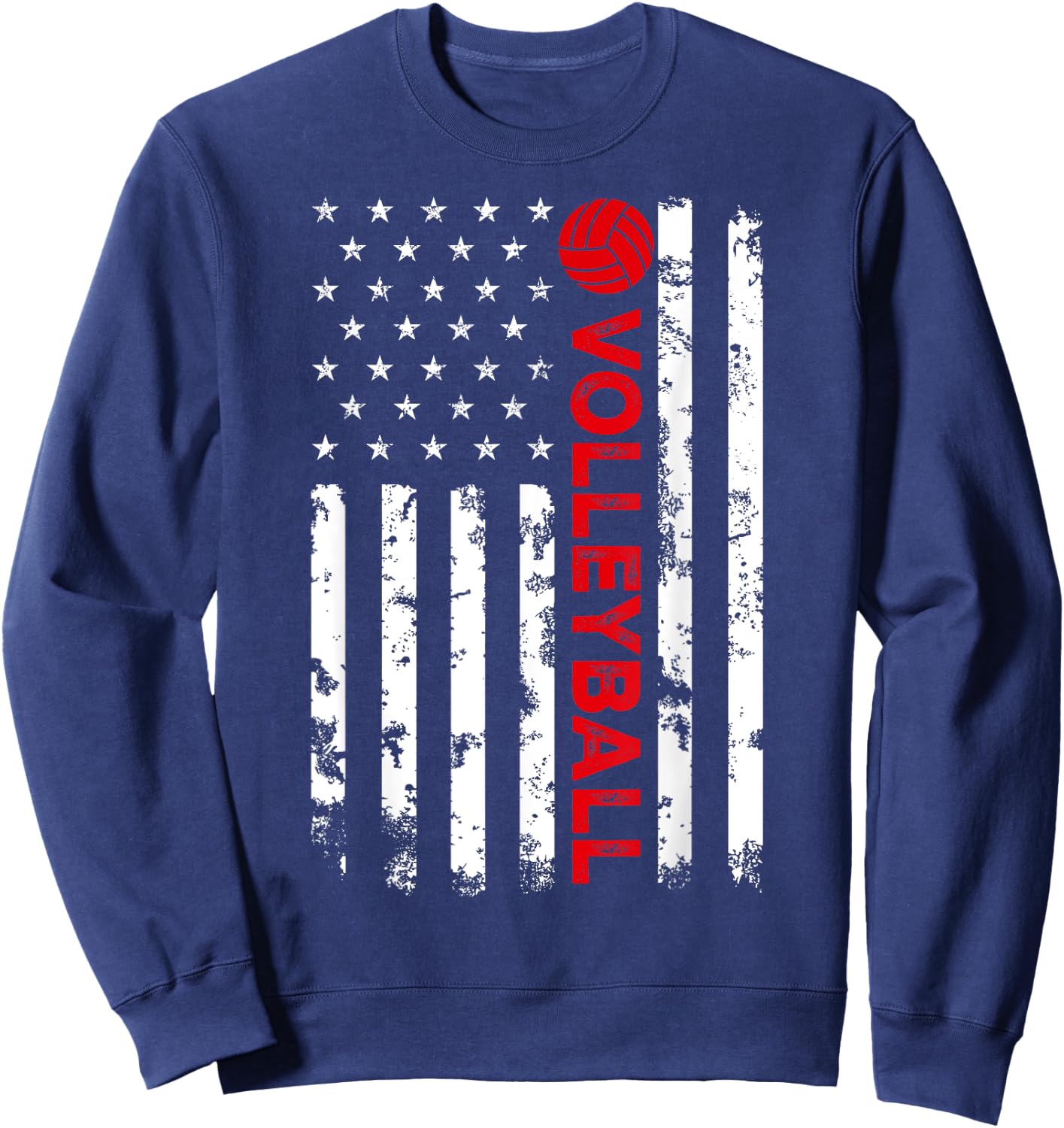 USA Flag Vintage Distressed American Flag Volleyball Sweatshirt - Sweatshirt | Navy