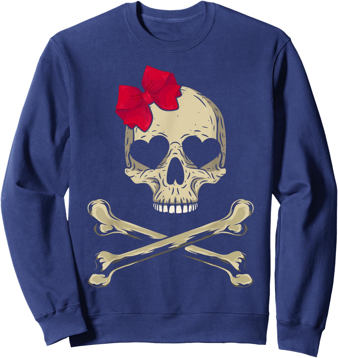Cute Skull and Cross bone Pink Bow Tie Women Girls Adorable Sweatshirt - Sweatshirt | Navy