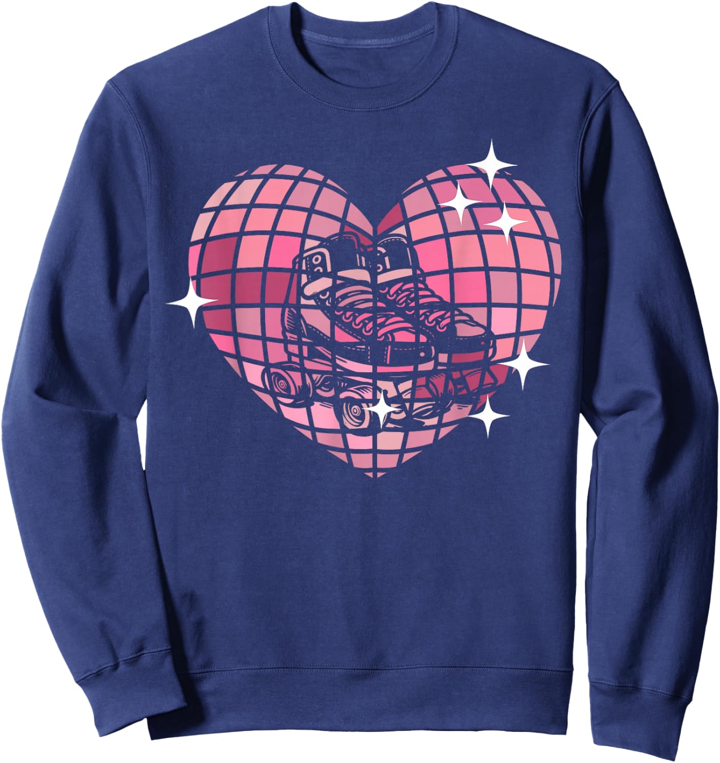 Cool Roller Skating Skate Girl 1970s Retro Disco Ball Heart Sweatshirt - Sweatshirt | Navy