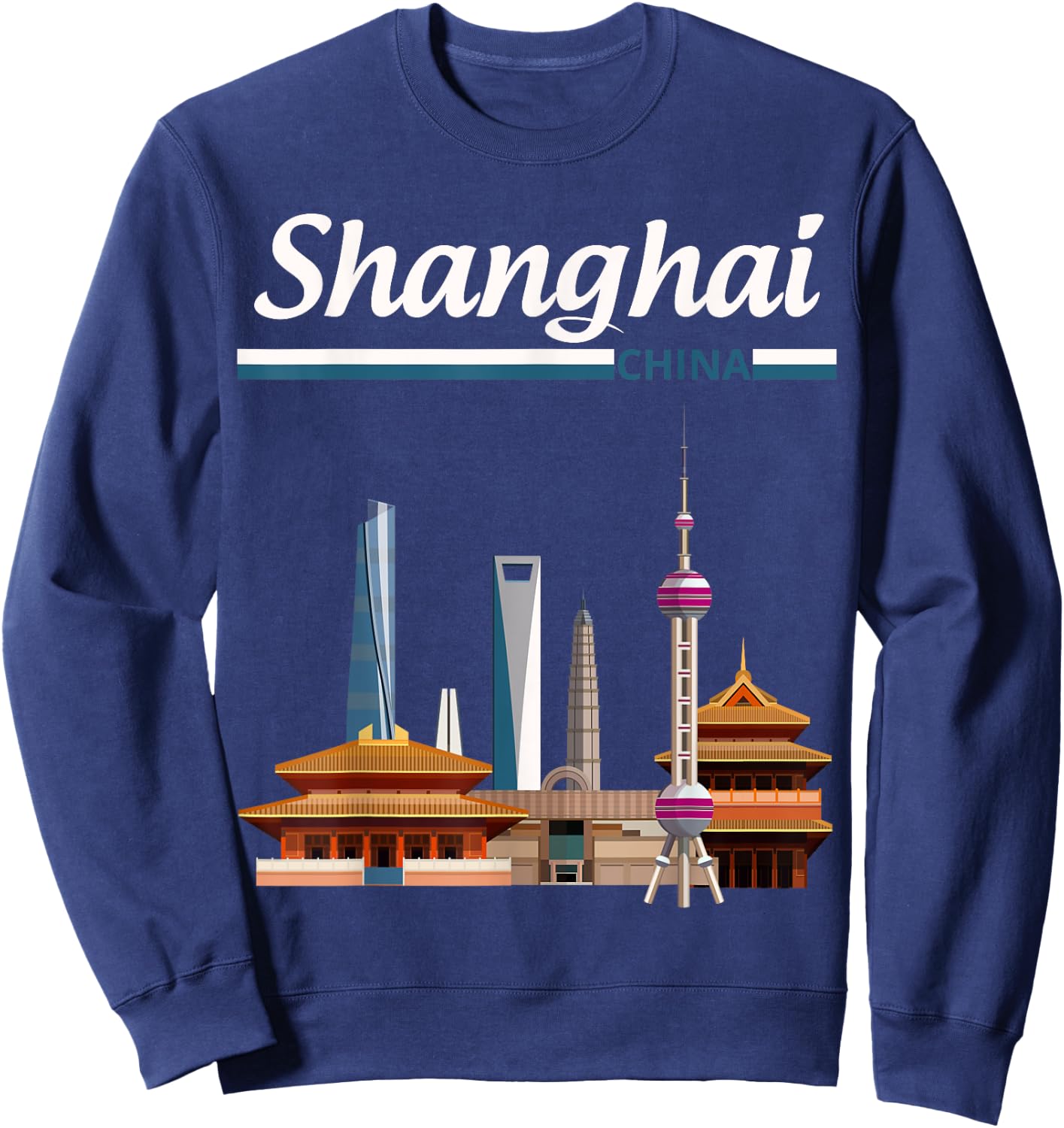 Shanghai city skyline with the Pearl Tower, Shanghai Tower Sweatshirt - Sweatshirt | Navy