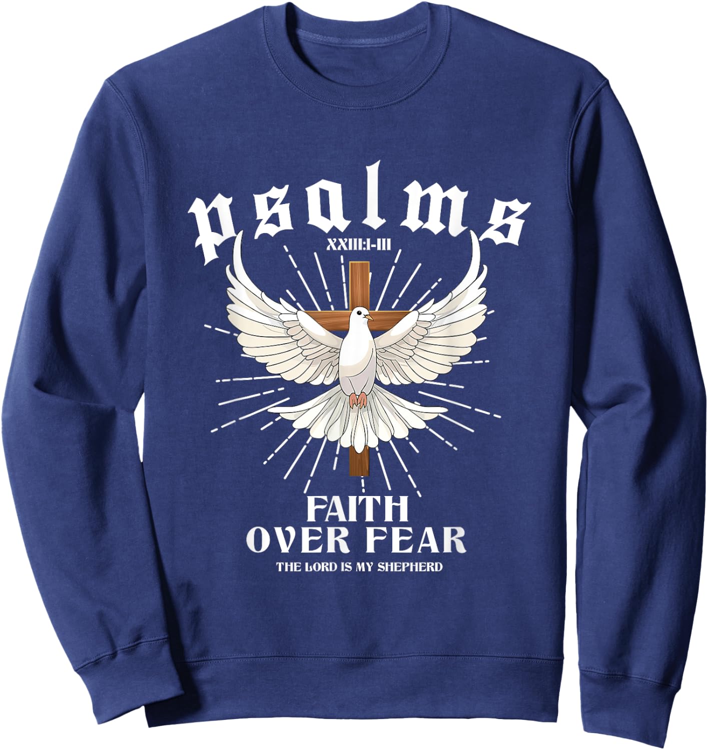 Vintage Faith Over Fear Bible Verse Aesthetic Christian Sweatshirt - Sweatshirt | Navy
