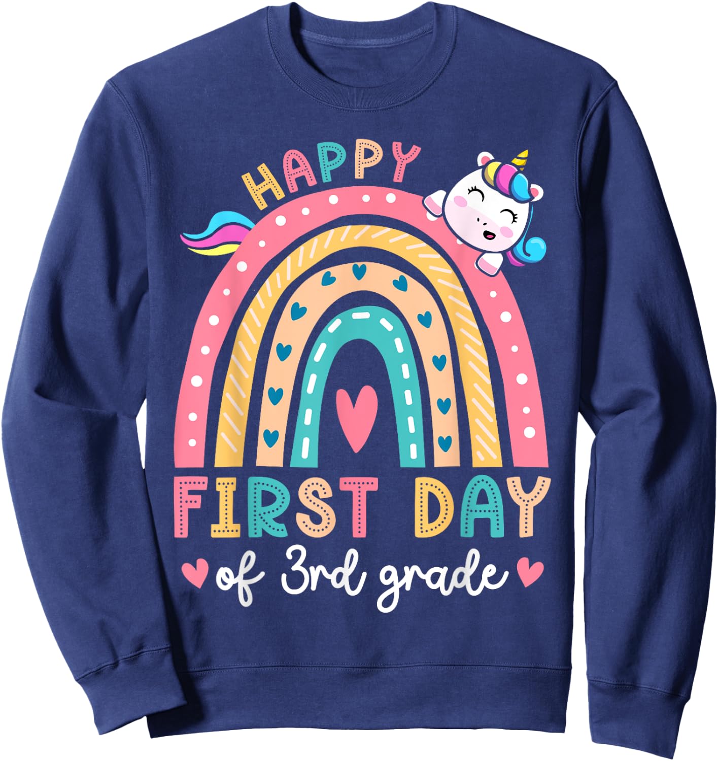 Happy First Day Of 3rd Grade Unicorn Girls Back To School Sweatshirt - Sweatshirt | Navy