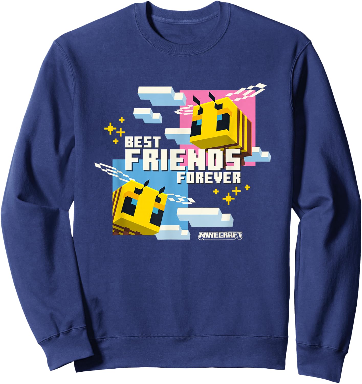 Minecraft Best Friends Forever Bees Flying Pink & Blue Sweatshirt - Sweatshirt | Navy