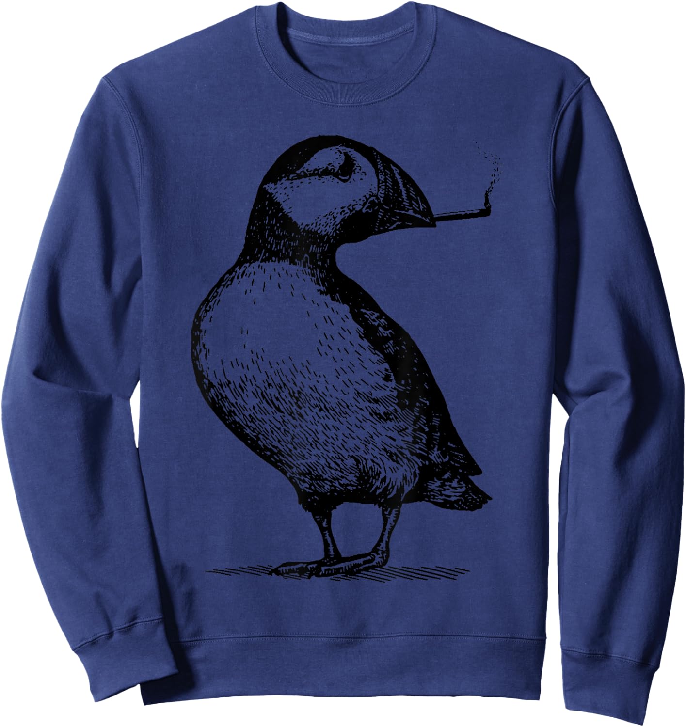 Vintage Cute Puffin Smoking Weed Cannabis Marijuana Stoner Sweatshirt - Sweatshirt | Navy