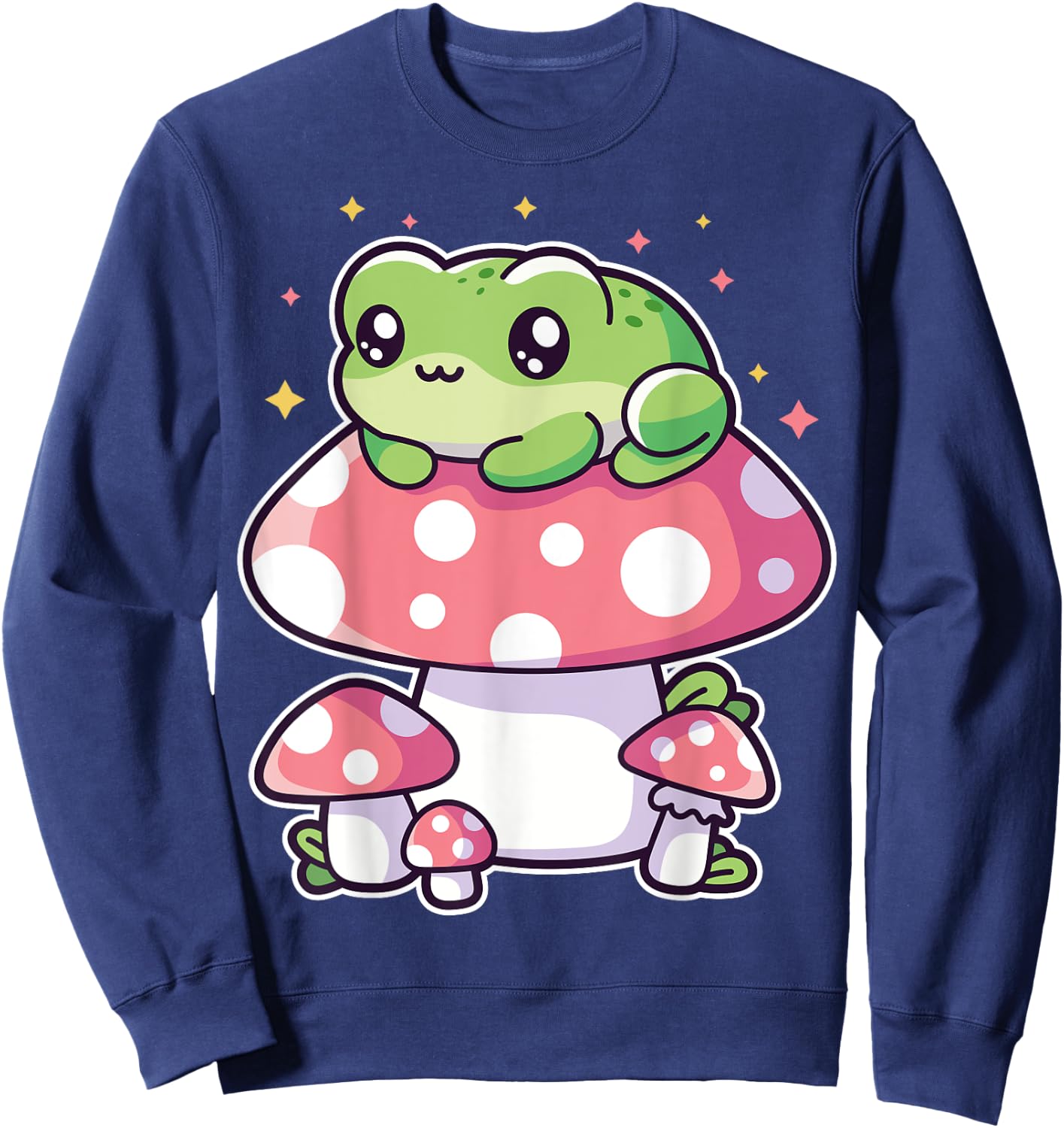 Kawaii Frog Lying On Mushroom Kawaii Anime Frog Lover Outfit Sweatshirt - Sweatshirt | Navy