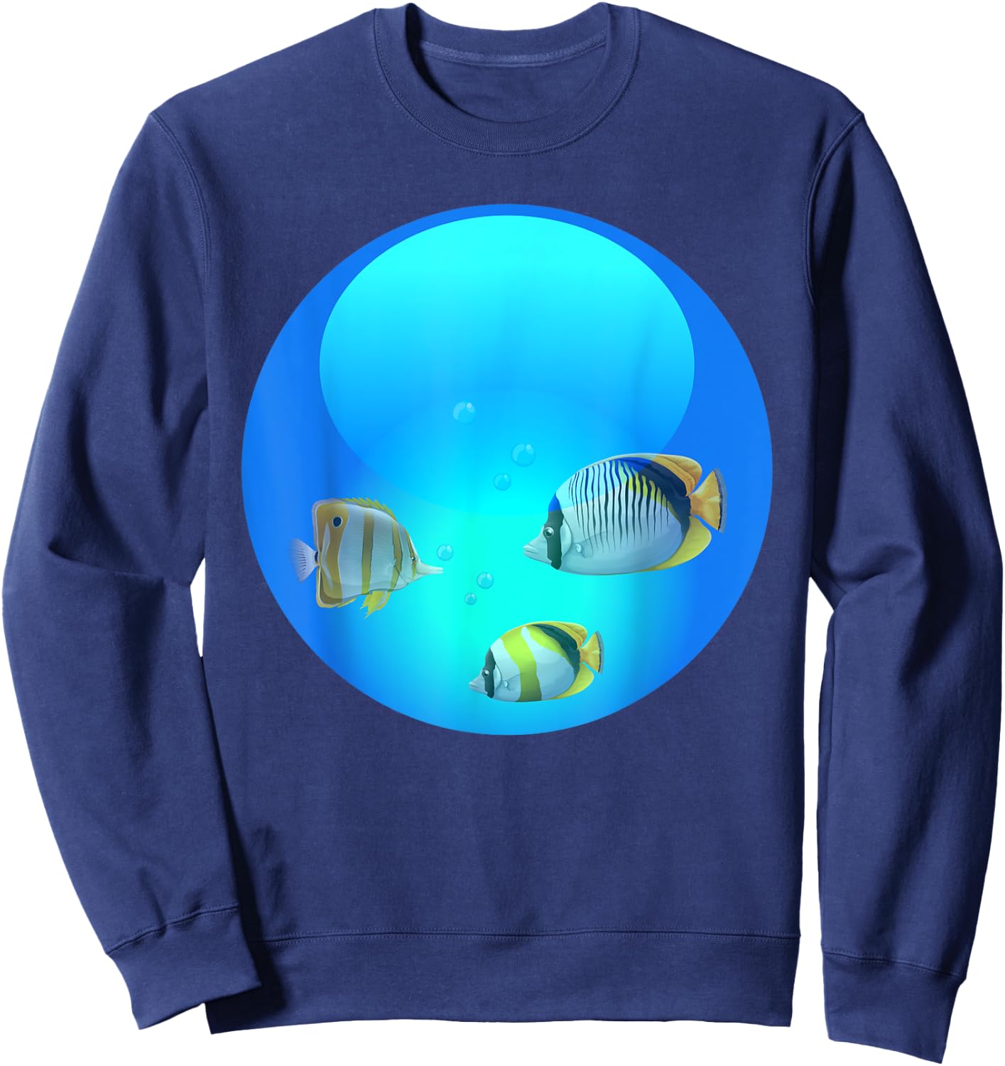 Frutiger Aero Aesthetic Tech Orb Fishes Sweatshirt - Sweatshirt | Navy